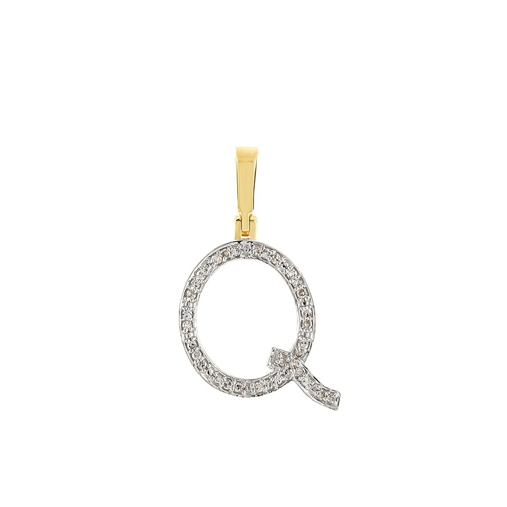 Yellow Gold Round Diamond Initial Letter Pendant