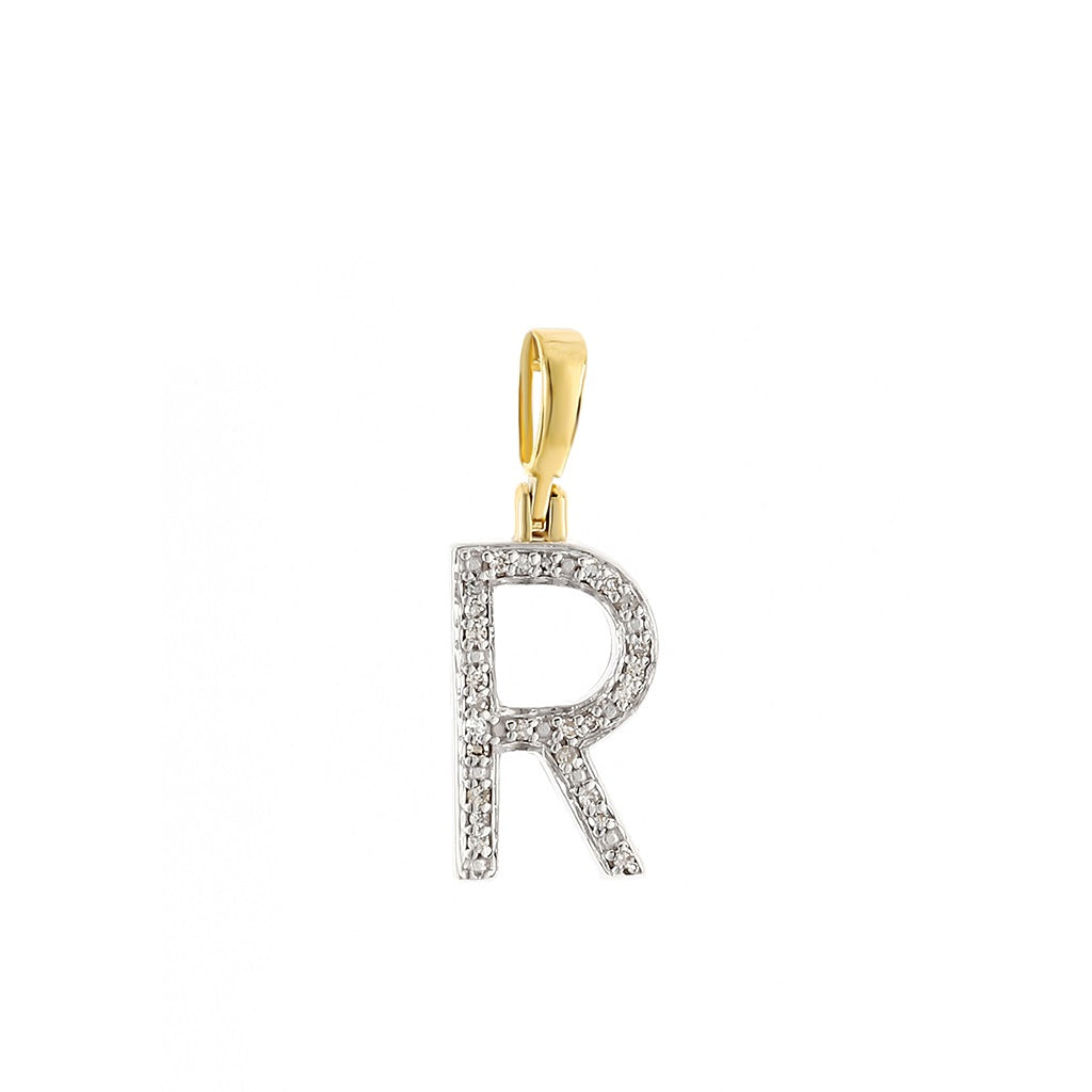 Yellow Gold Round Diamond Initial Letter Pendant