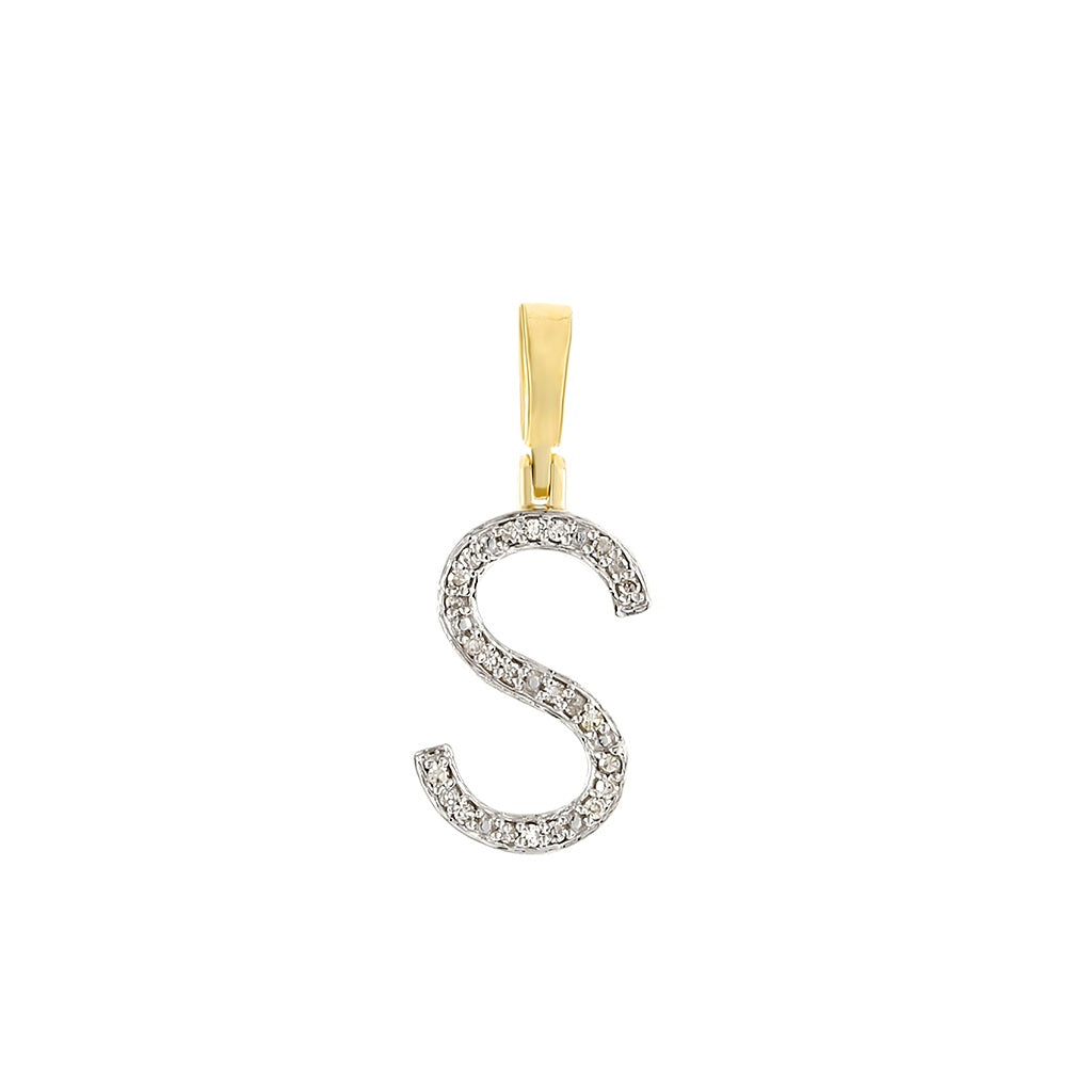 Yellow Gold Round Diamond Initial Letter Pendant