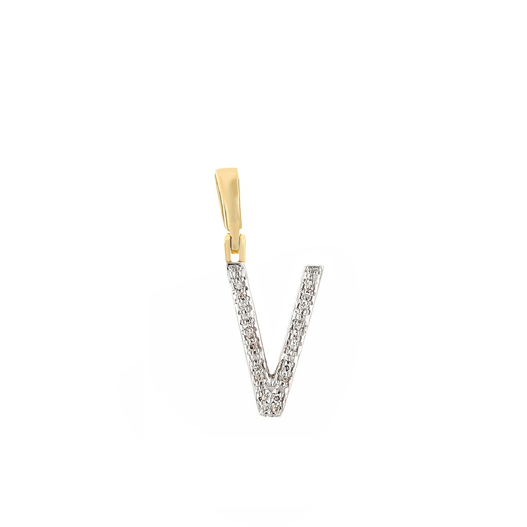 Yellow Gold Round Diamond Initial Letter Pendant