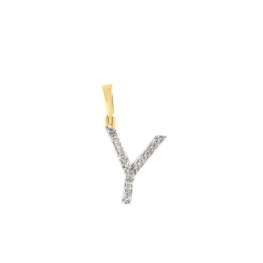 Yellow Gold Round Diamond Initial Letter Pendant