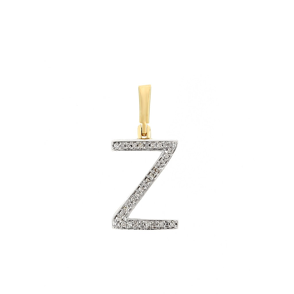 Yellow Gold Round Diamond Initial Letter Pendant