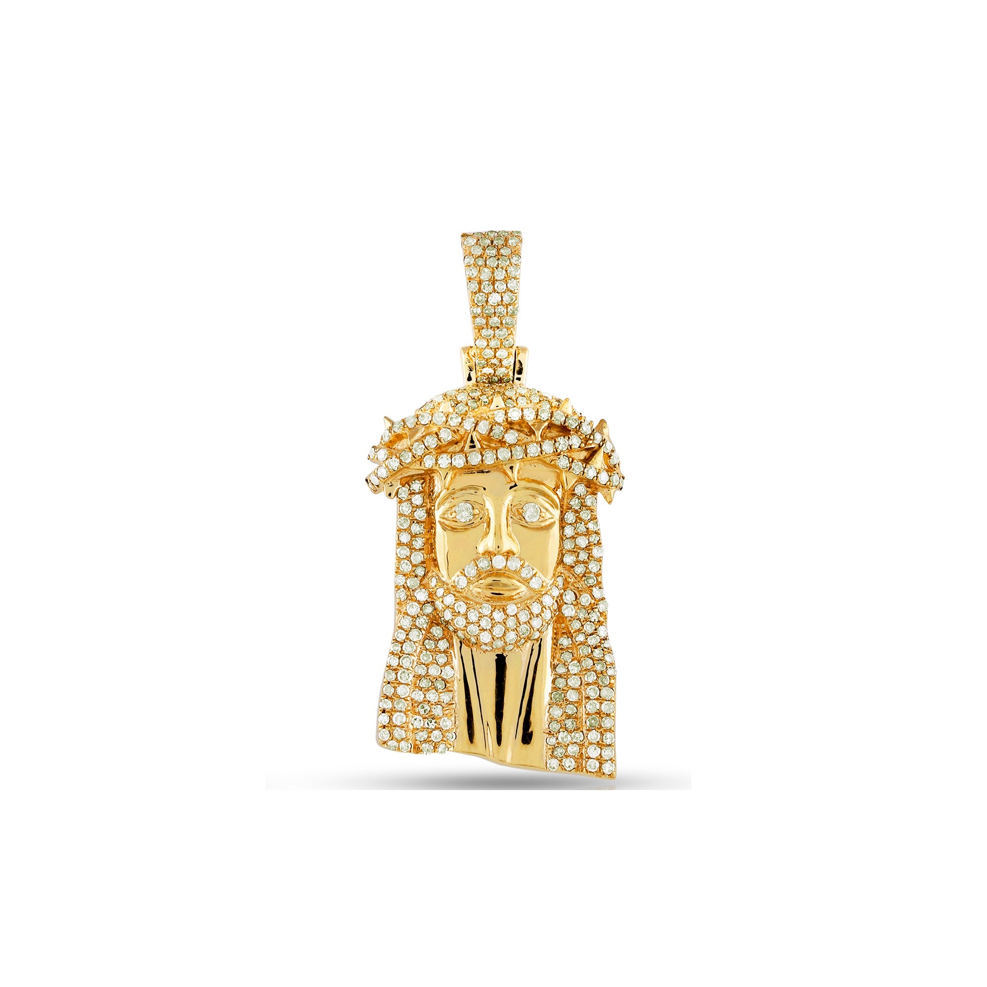 Yellow Gold Round Diamond Jesus Pendant