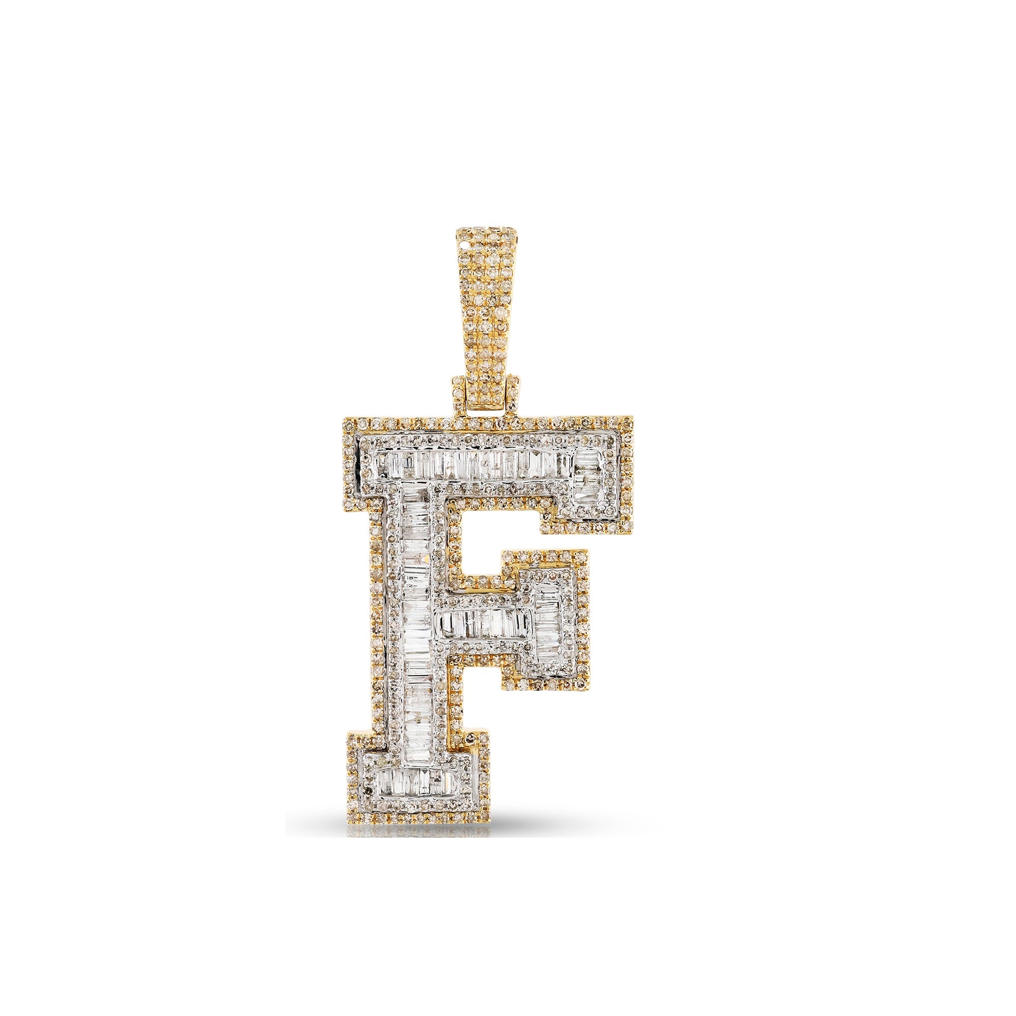 Yellow Gold Baguette Diamond Intial Pendant