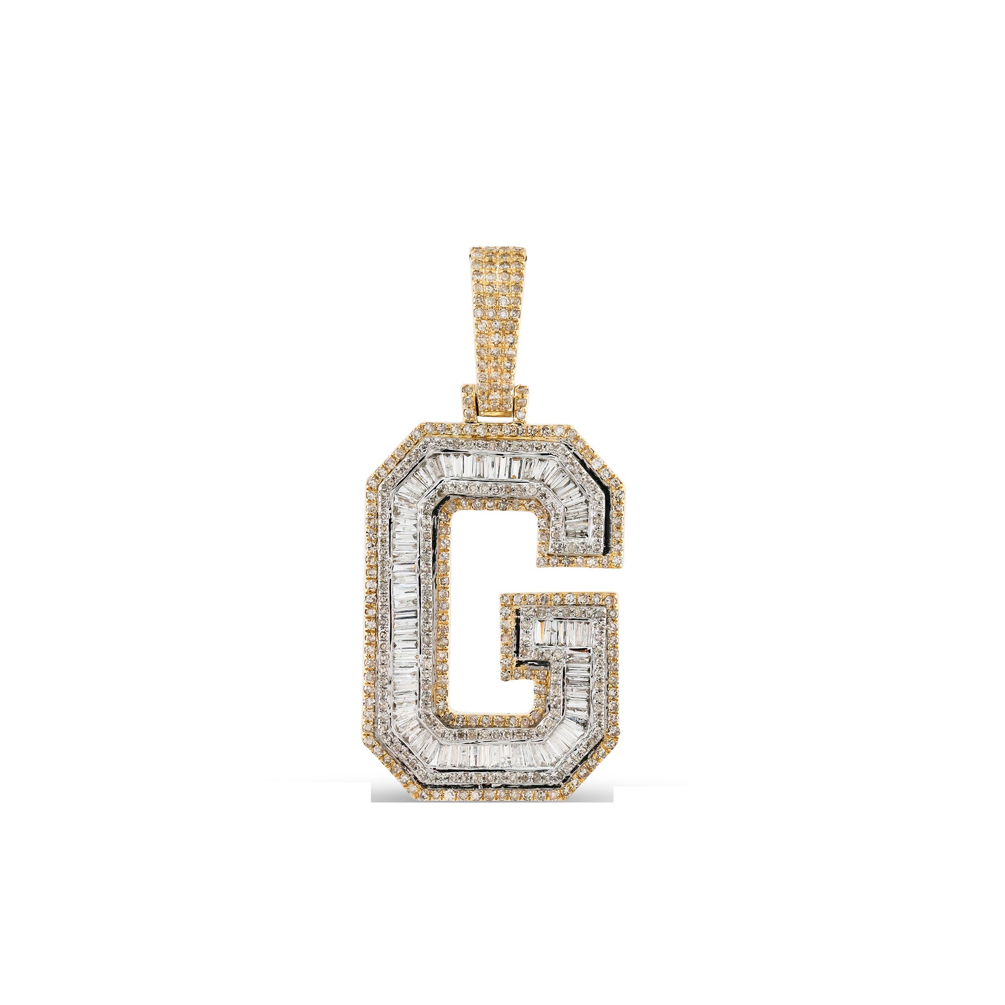 Yellow Gold Baguette Diamond Intial Pendant