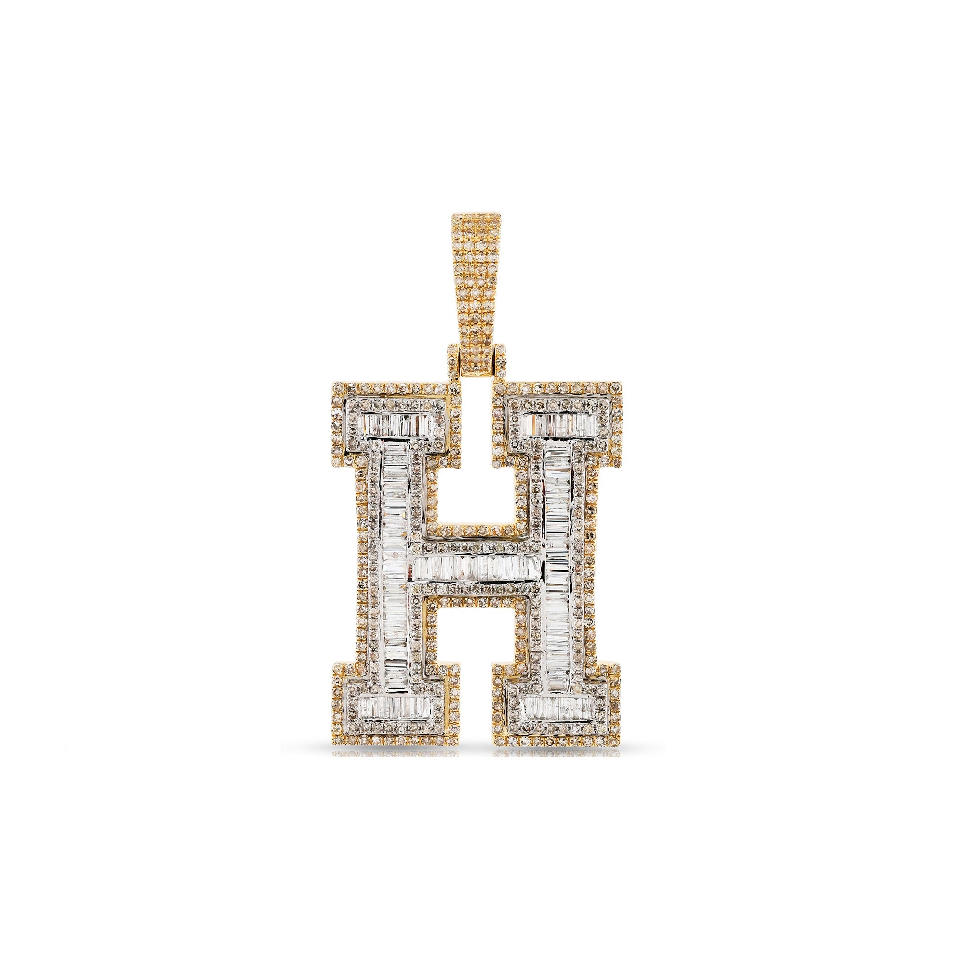 Yellow Gold Baguette Diamond Intial Pendant