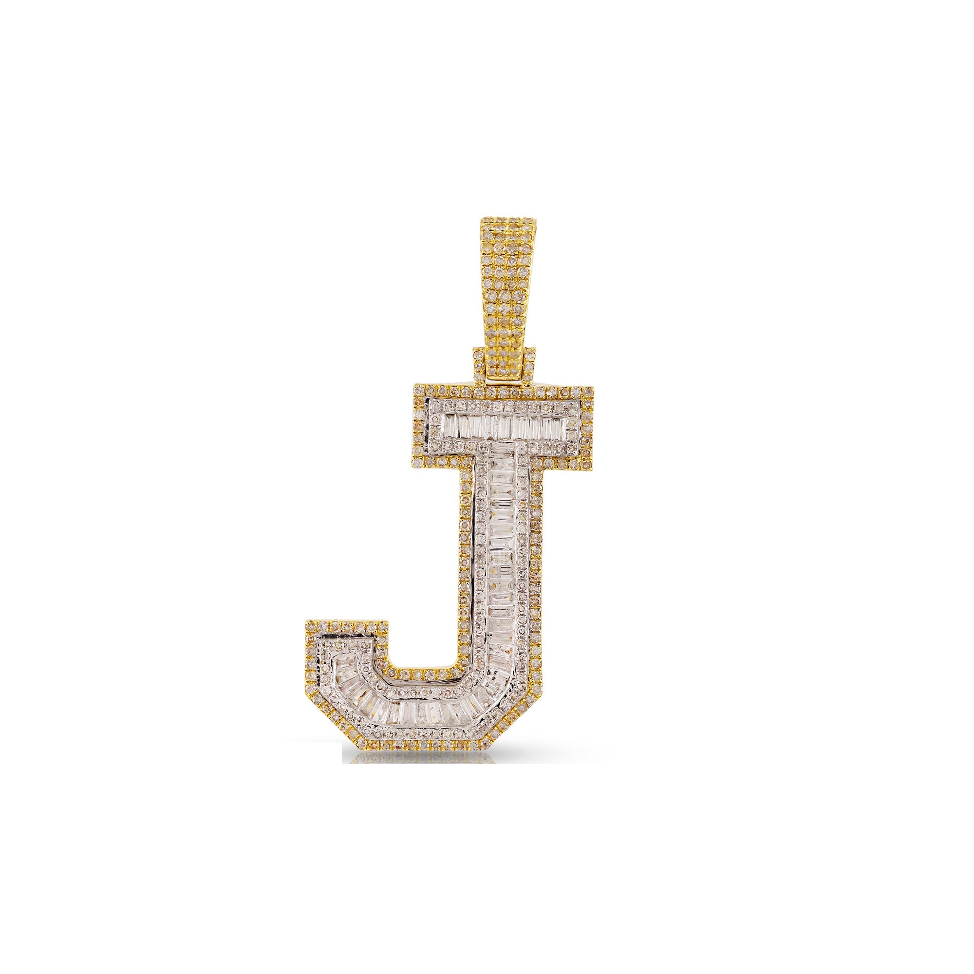 Yellow Gold Baguette Diamond Intial Pendant