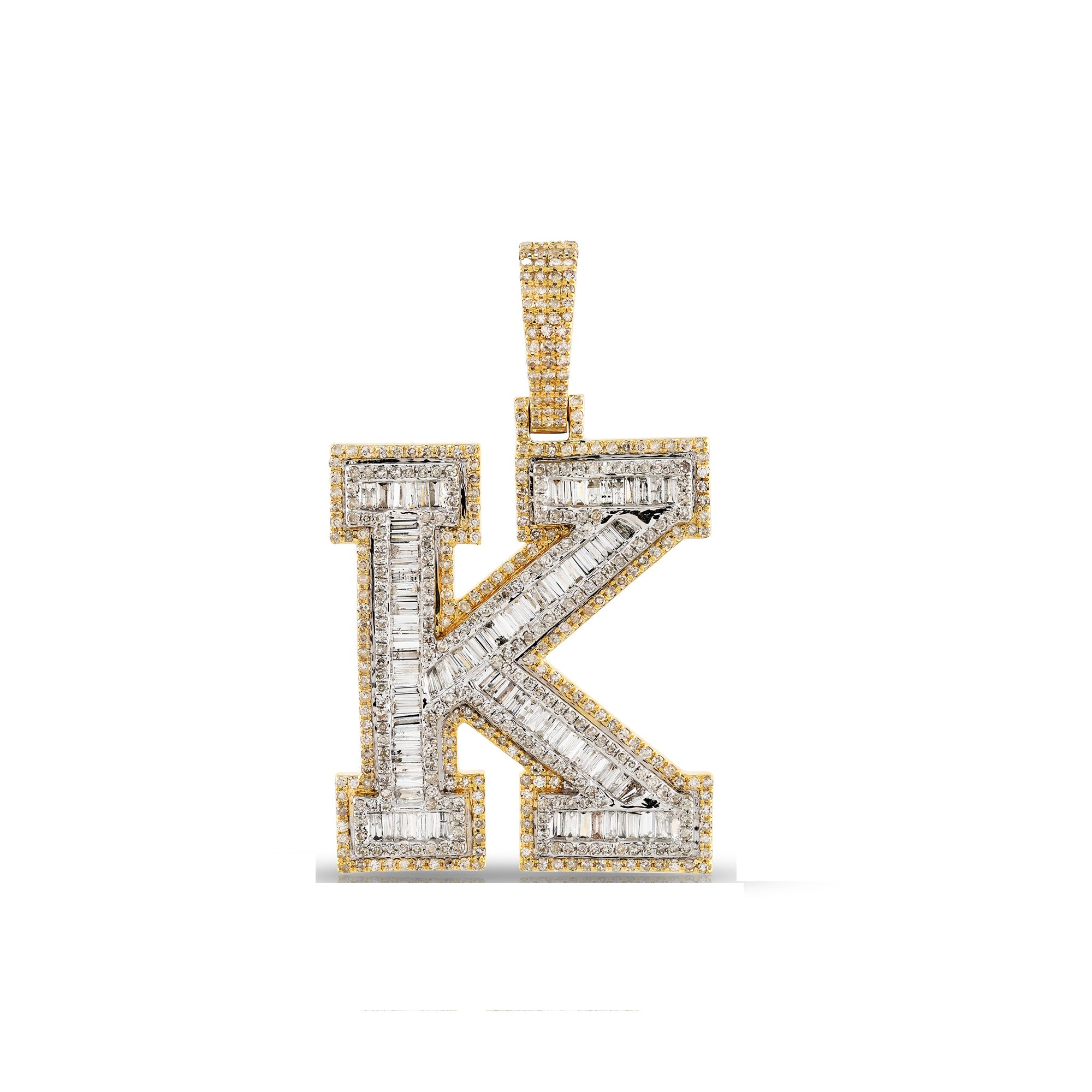 Yellow Gold Baguette Diamond Intial Pendant