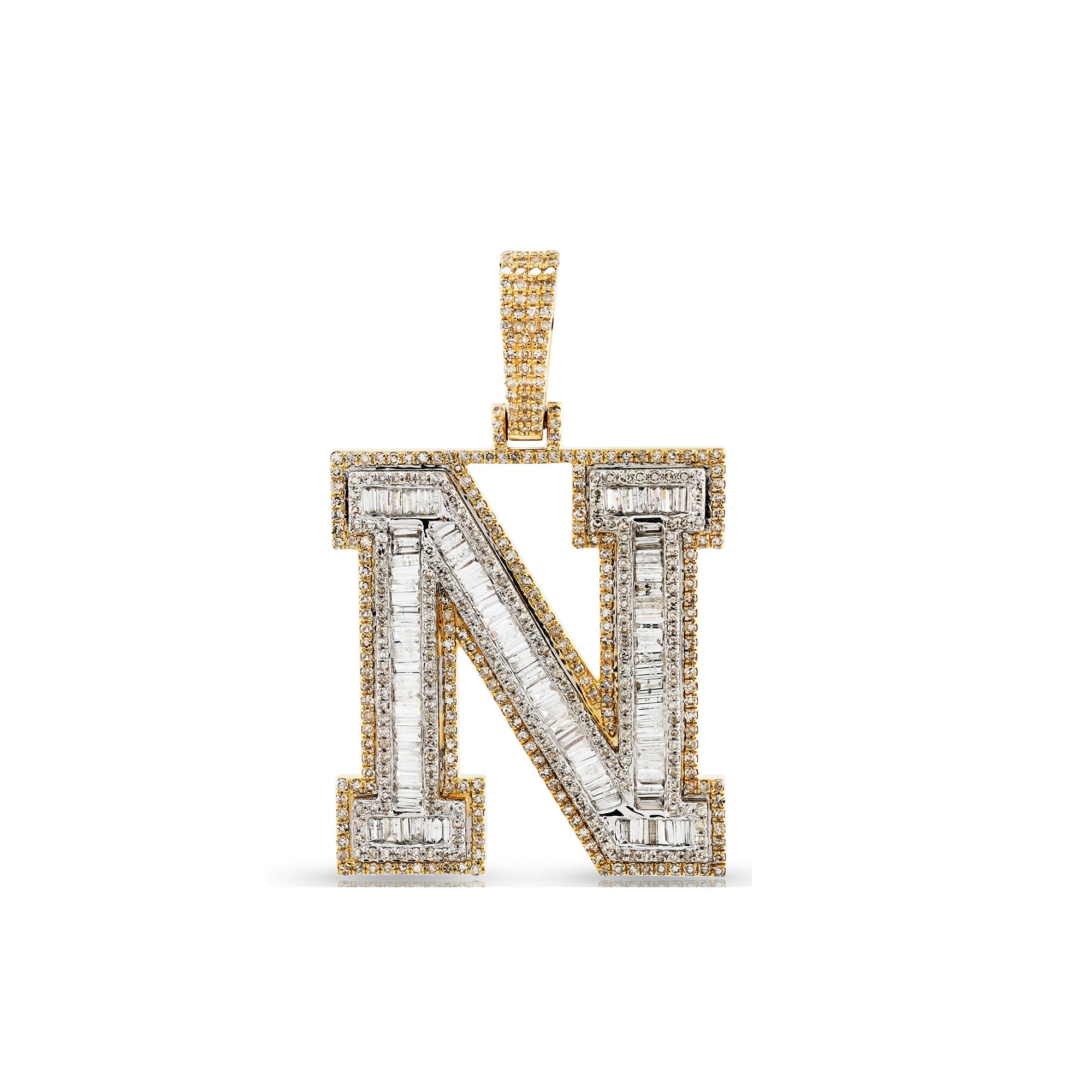 Yellow Gold Baguette Diamond Intial Pendant