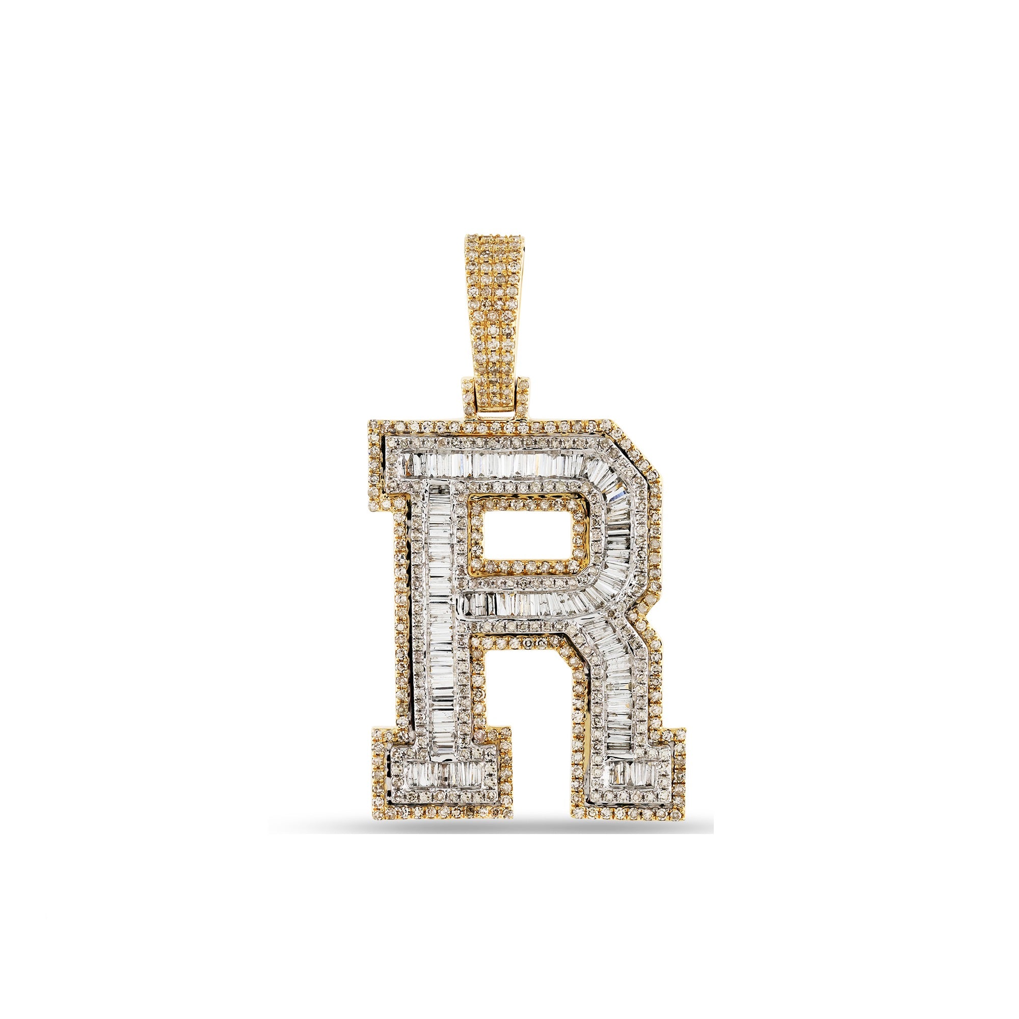 Yellow Gold Baguette Diamond Intial Pendant