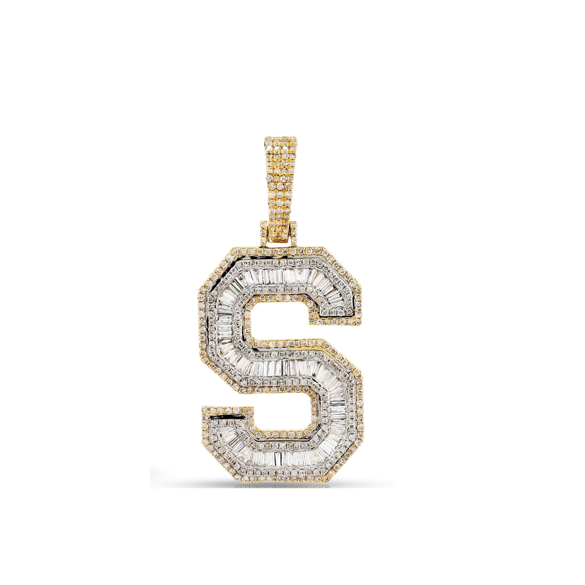 Yellow Gold Baguette Diamond Intial Pendant