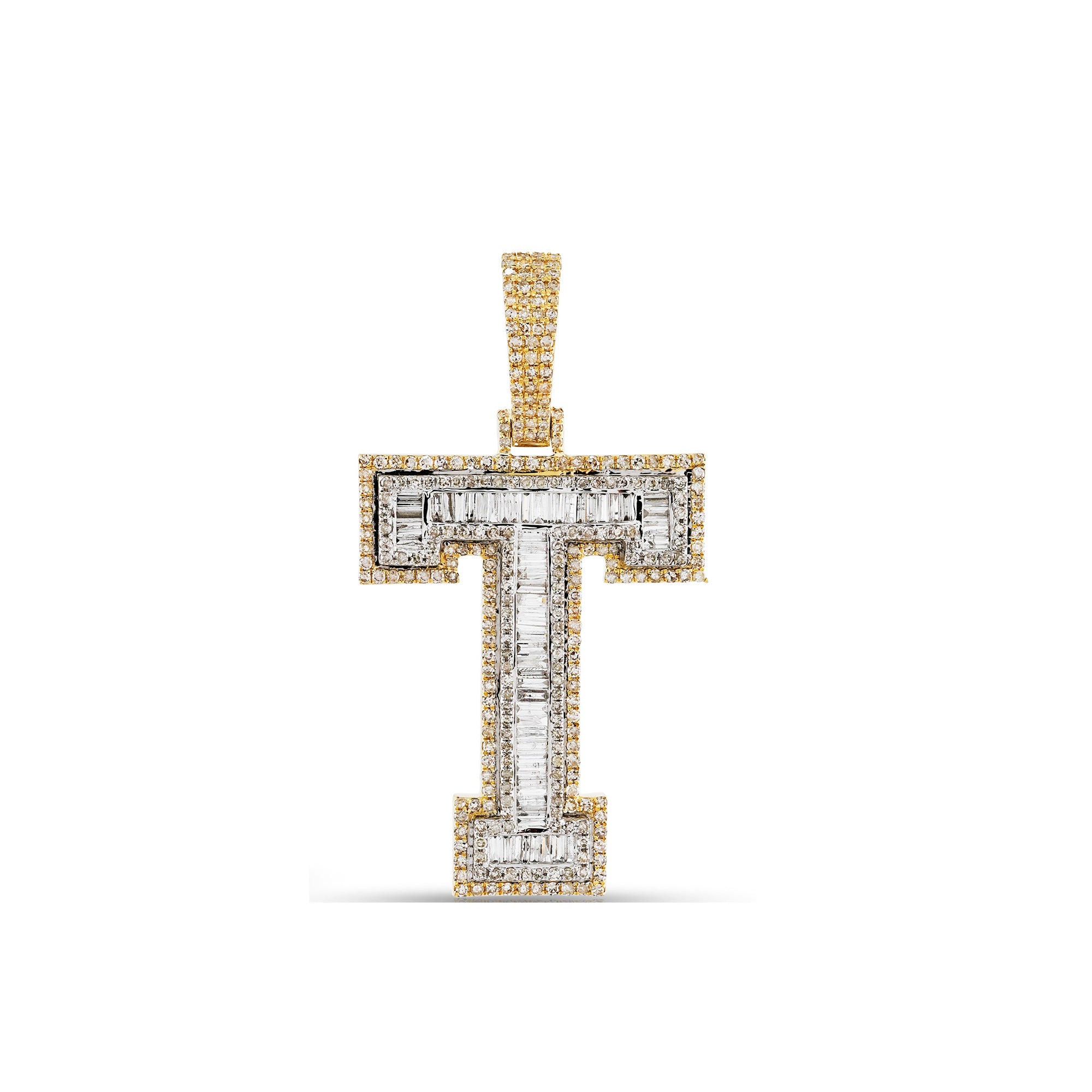 Yellow Gold Baguette Diamond Intial Pendant