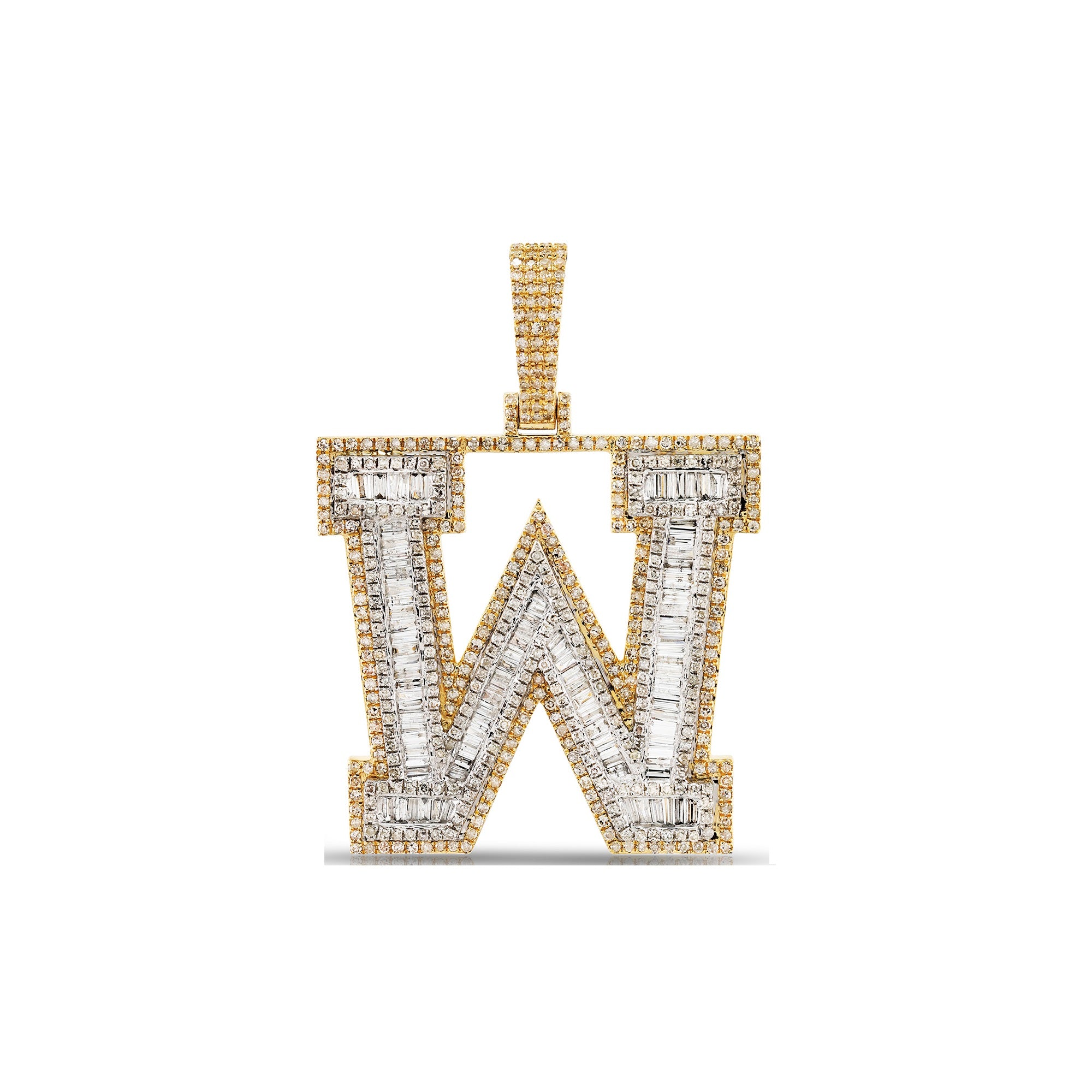 Yellow Gold Baguette Diamond Intial Pendant