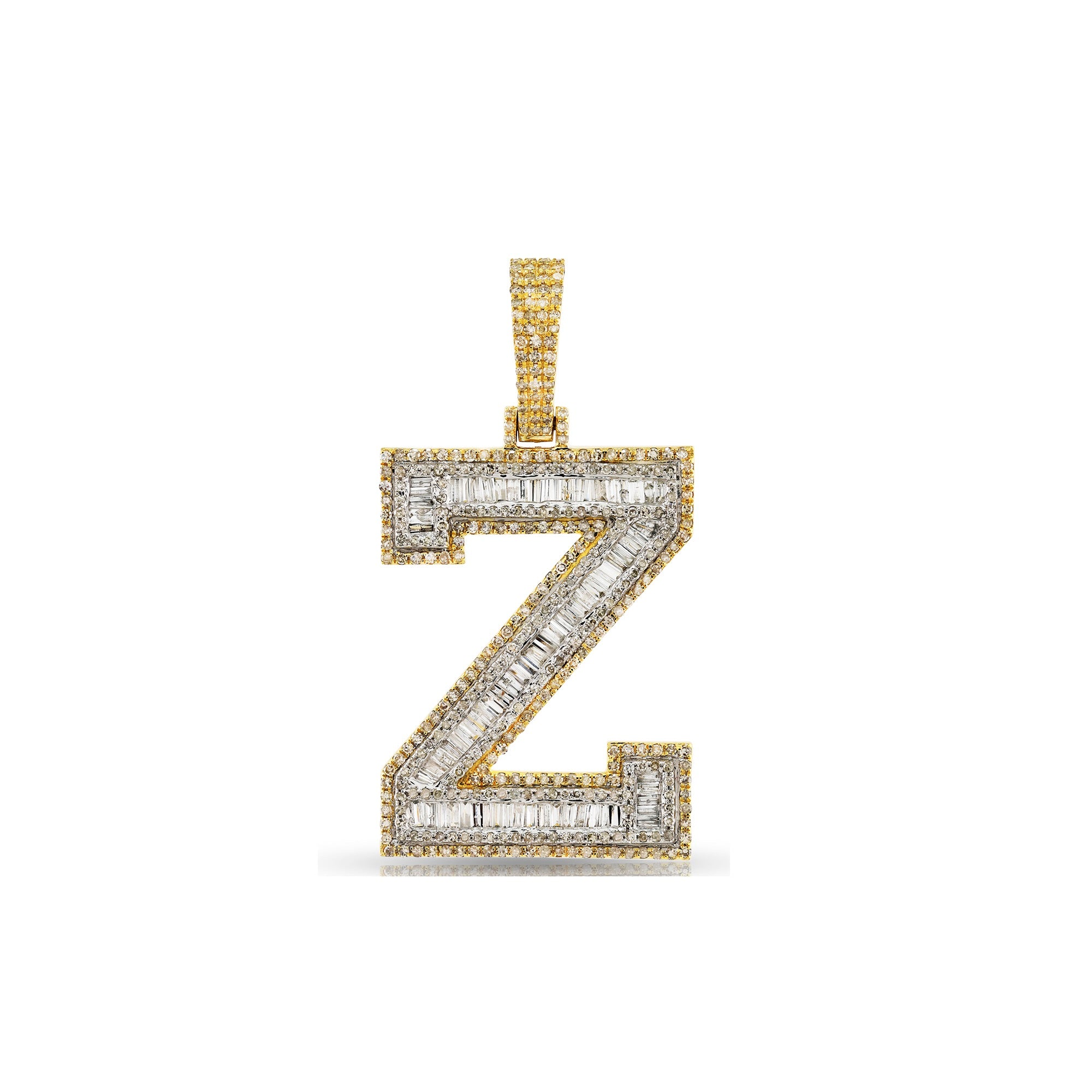 Yellow Gold Baguette Diamond Intial Pendant