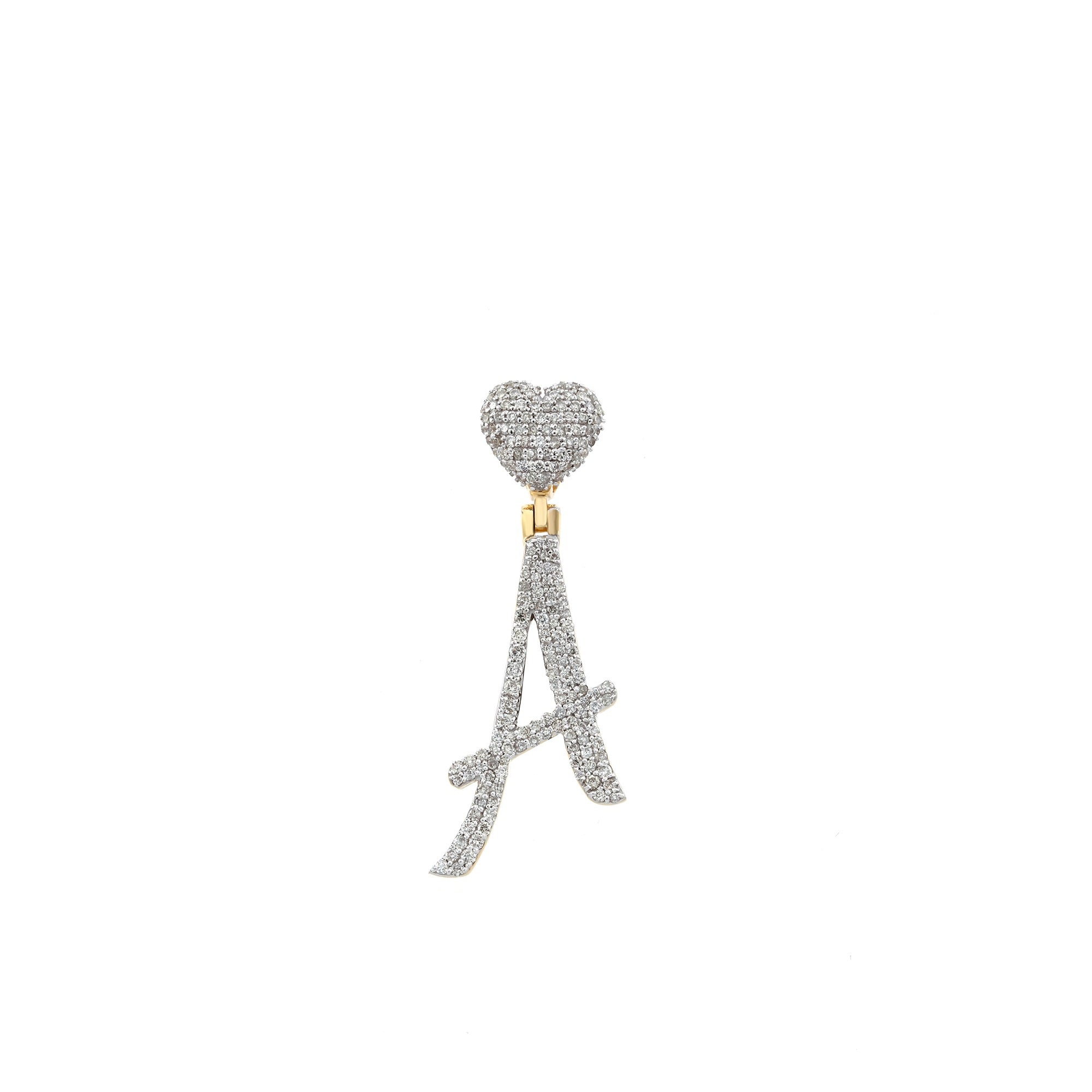 Yellow Gold Round Diamond Cluster Initial Heart Pendant