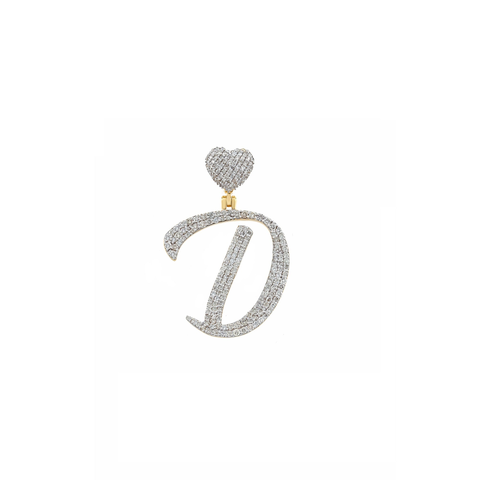 Yellow Gold Round Diamond Cluster Initial Heart Pendant