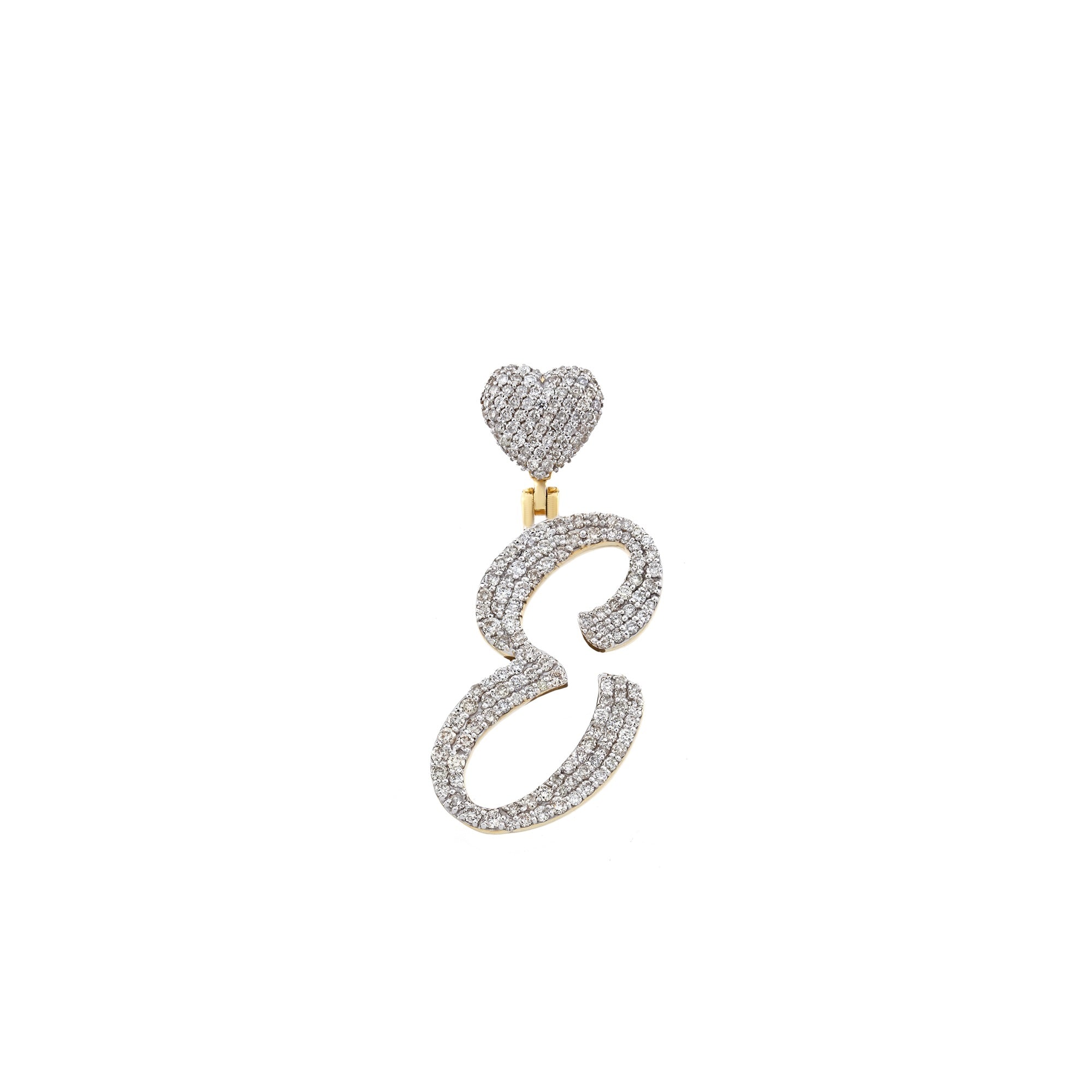Yellow Gold Round Diamond Cluster Initial Heart Pendant