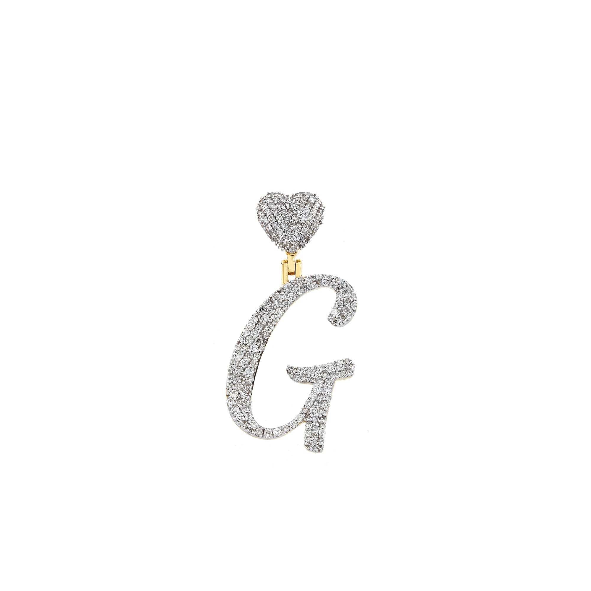 Yellow Gold Round Diamond Cluster Initial Heart Pendant