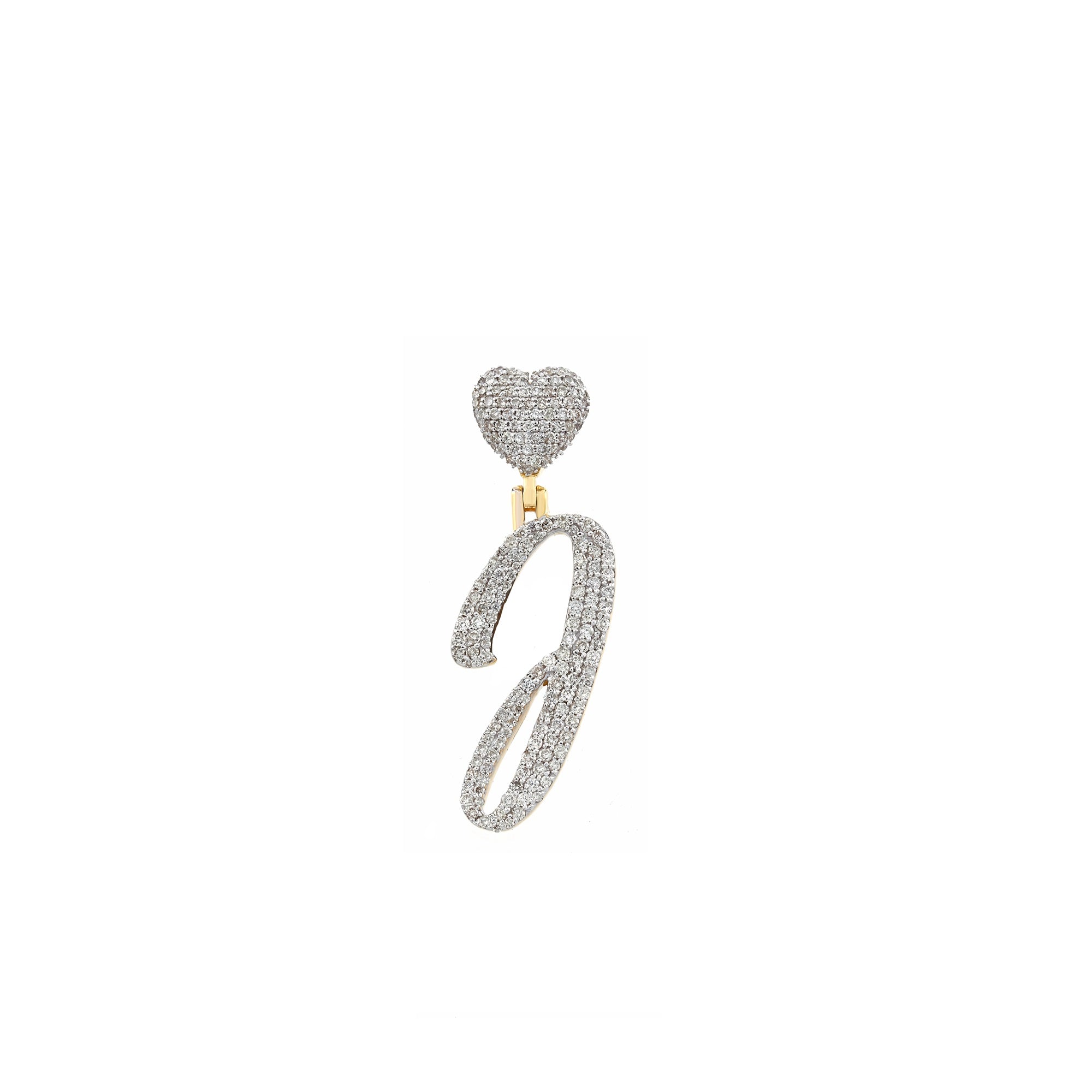 Yellow Gold Round Diamond Cluster Initial Heart Pendant