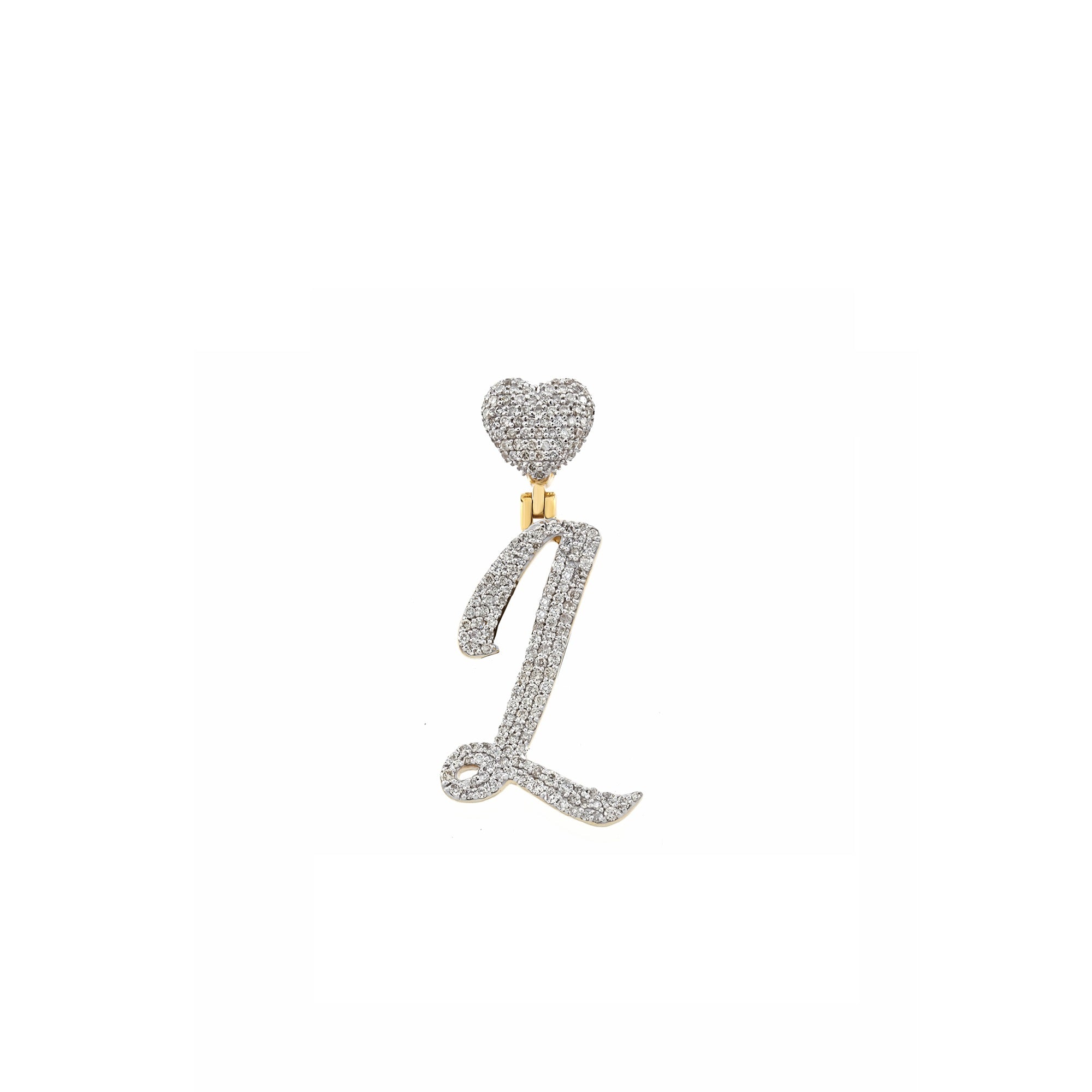 Yellow Gold Round Diamond Cluster Initial Heart Pendant