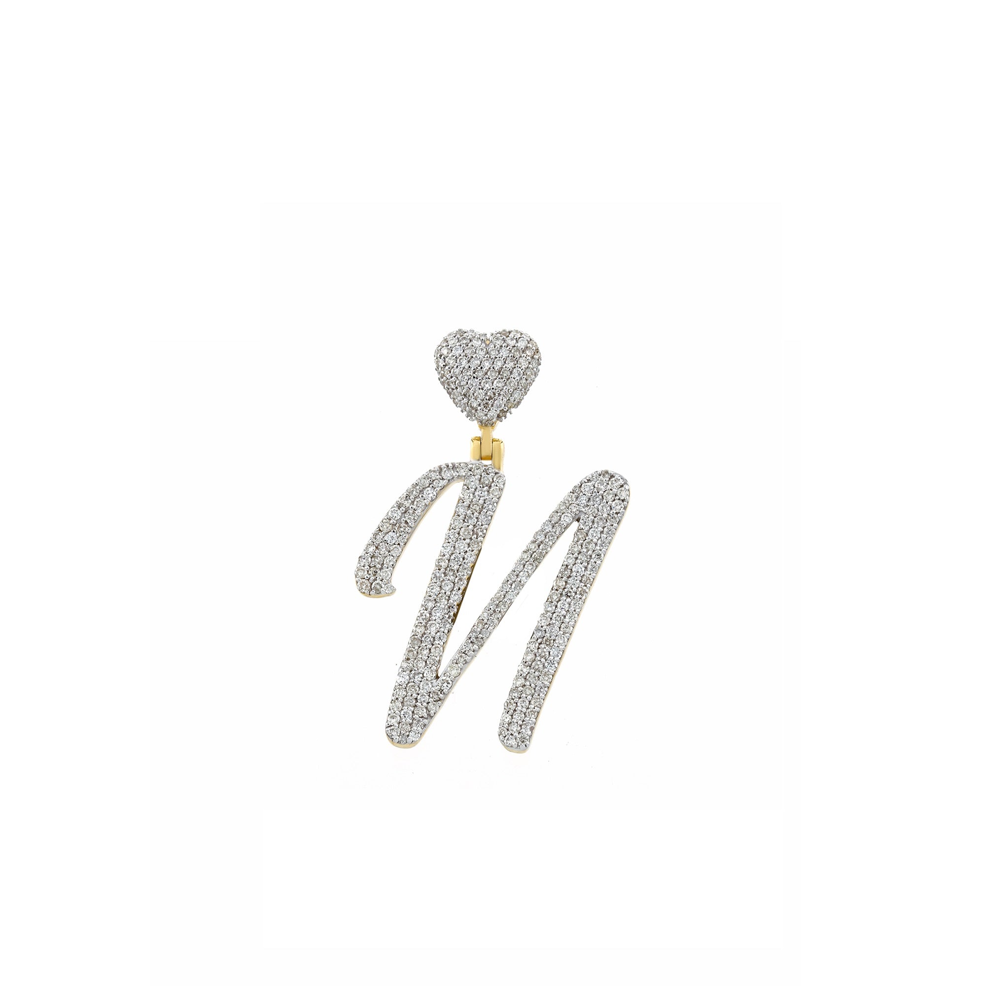 Yellow Gold Round Diamond Cluster Initial Heart Pendant