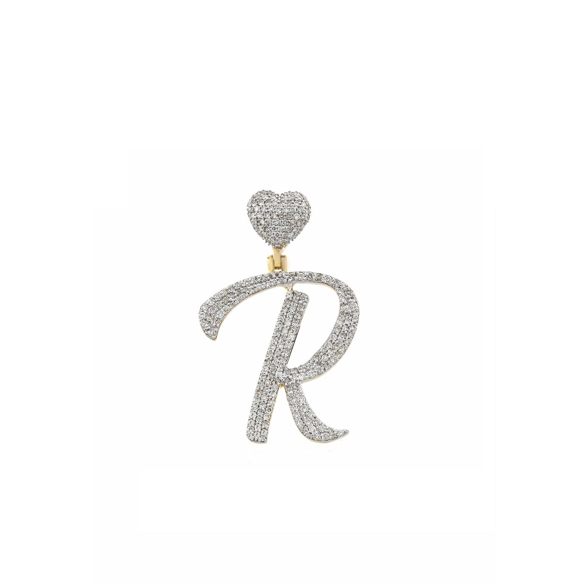 Yellow Gold Round Diamond Cluster Initial Heart Pendant