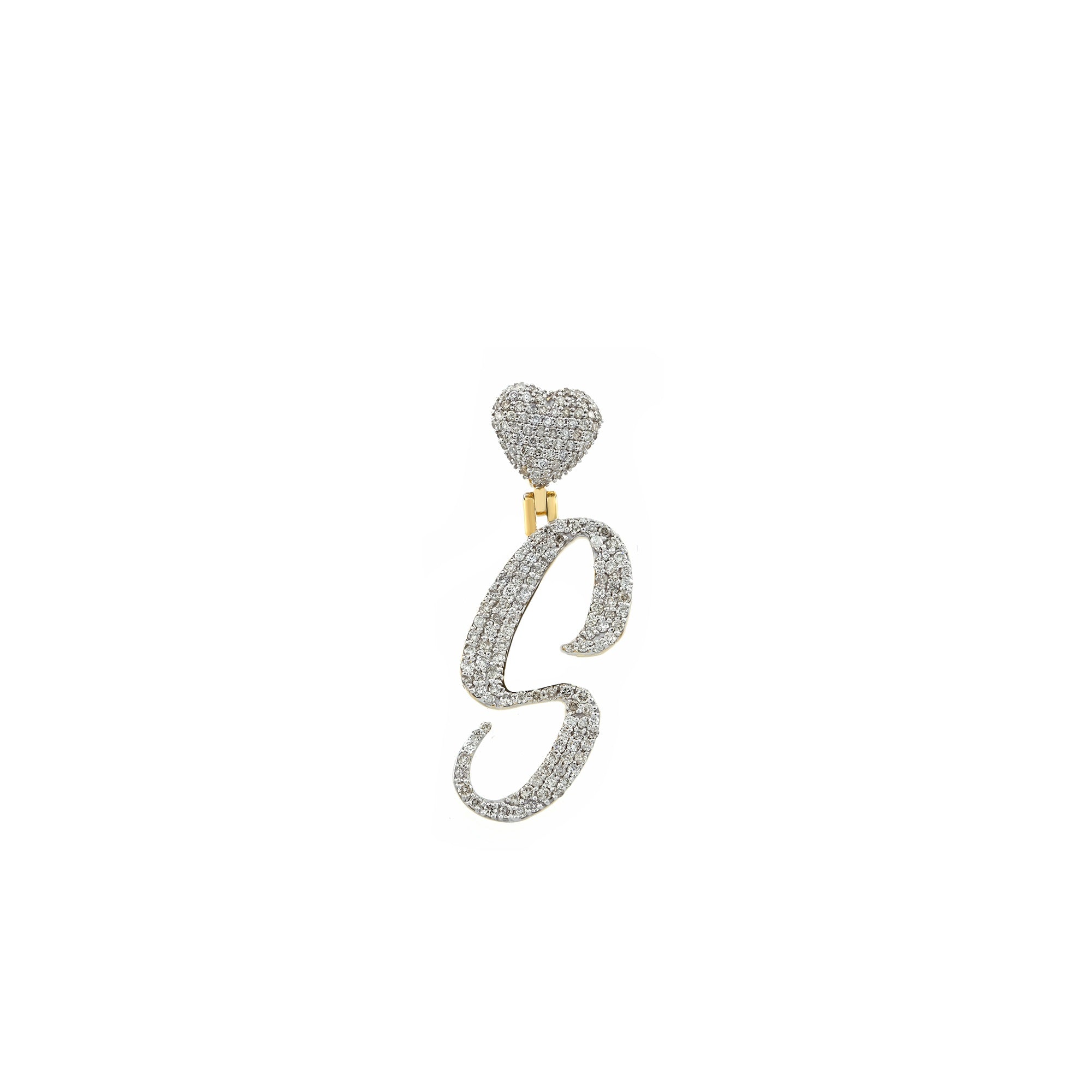 Yellow Gold Round Diamond Cluster Initial Heart Pendant