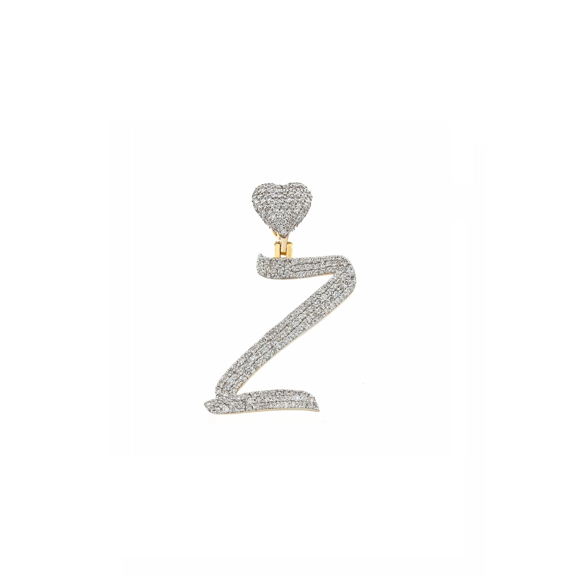 Yellow Gold Round Diamond Cluster Initial Heart Pendant