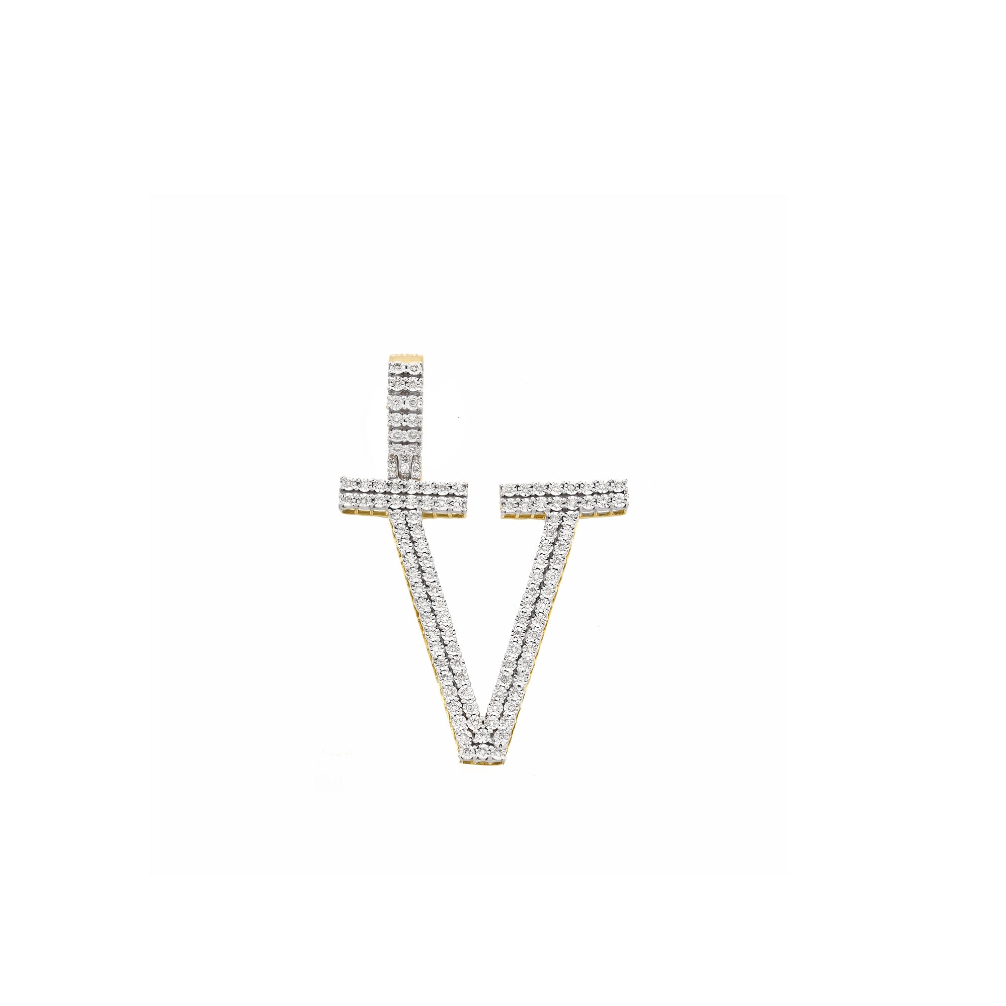 Yellow Gold Round Diamond Illusion Initial Pendant