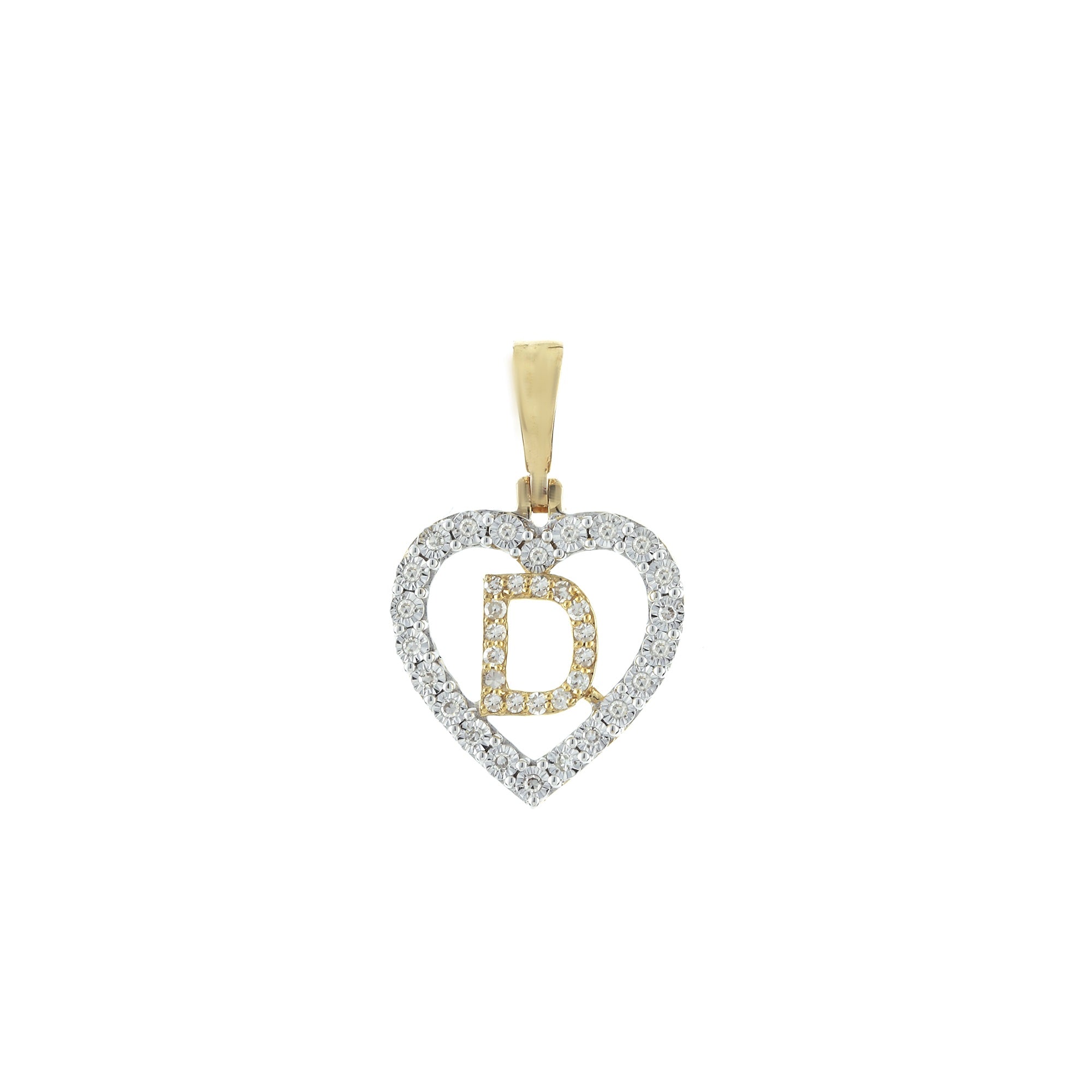 Yellow Gold Round Diamond Illusion Heart Initial Pendant