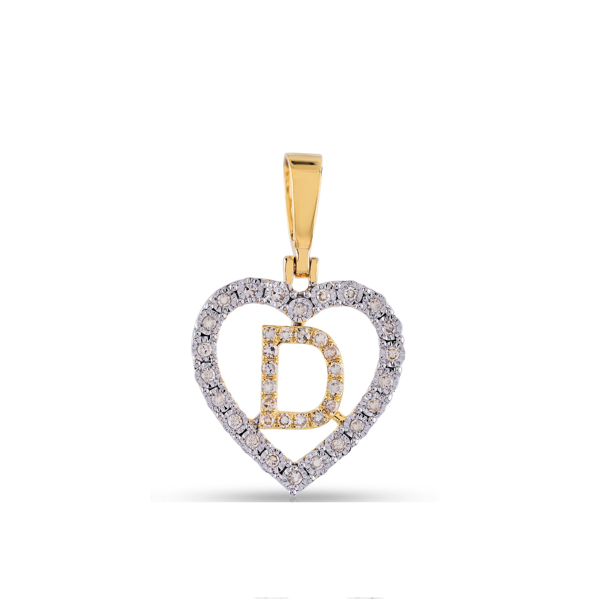 Yellow Gold Illusion Diamond Heart Initial Letter Pendant