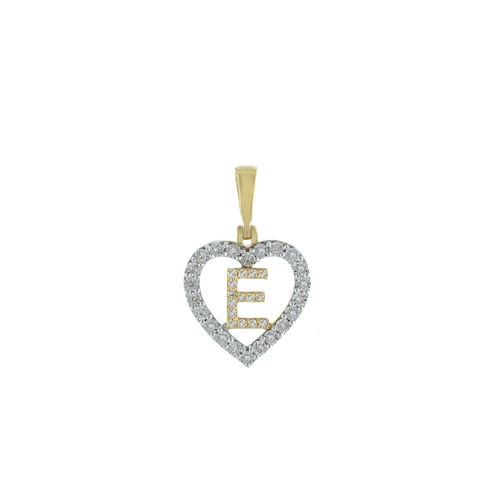 Yellow Gold Round Diamond Illusion Heart Initial Pendant