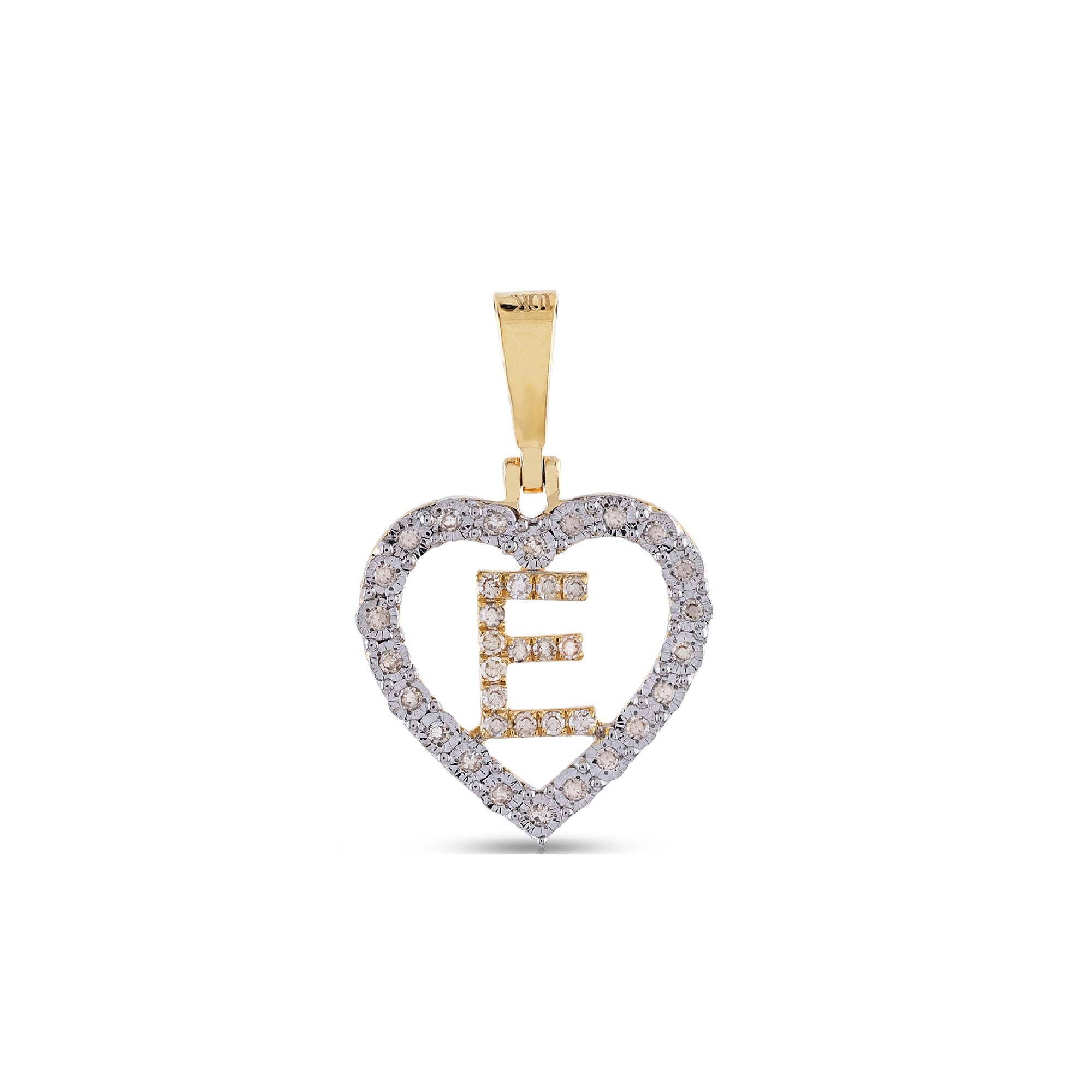 Yellow Gold Illusion Diamond Heart Initial Letter Pendant