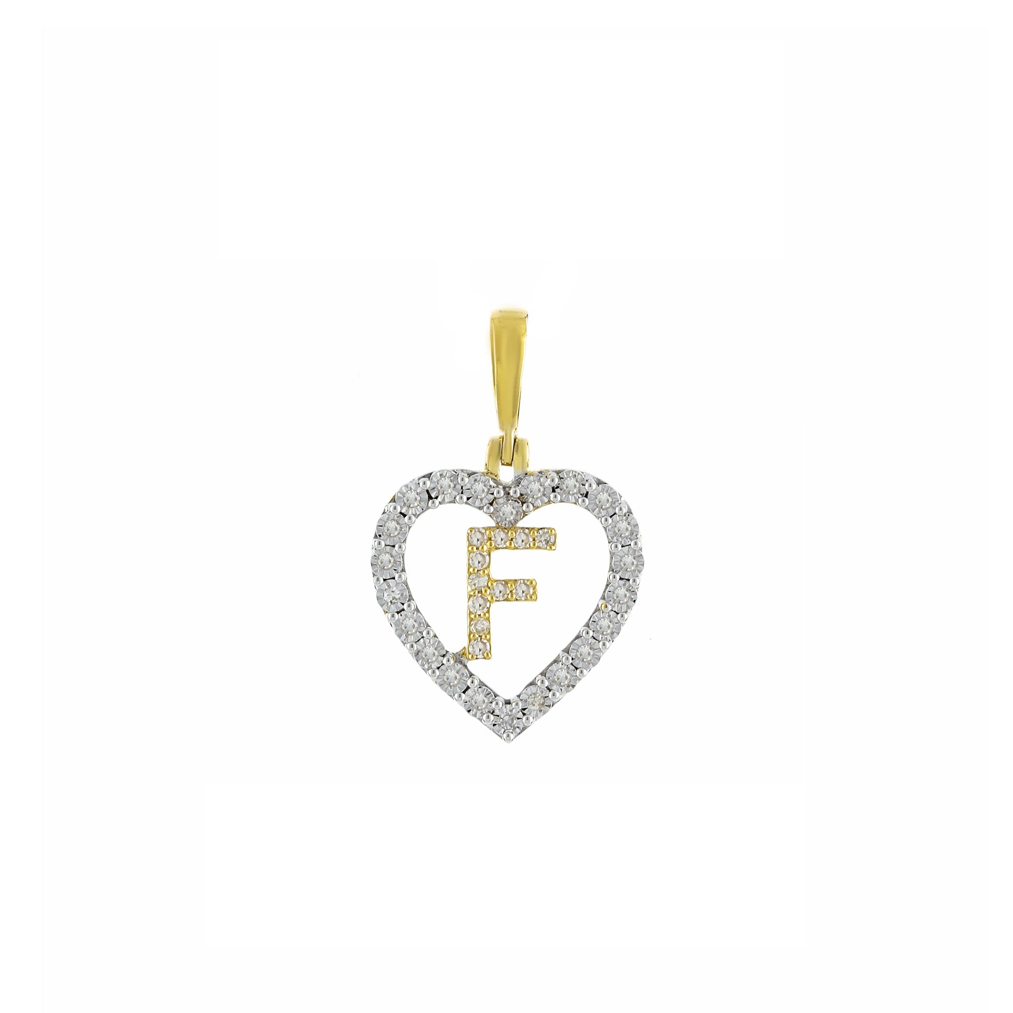Yellow Gold Round Diamond Illusion Heart Initial Pendant