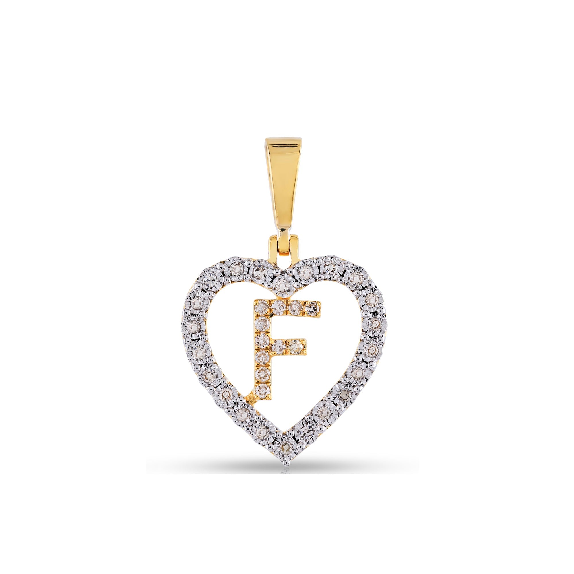 Yellow Gold Illusion Diamond Heart Initial Letter Pendant