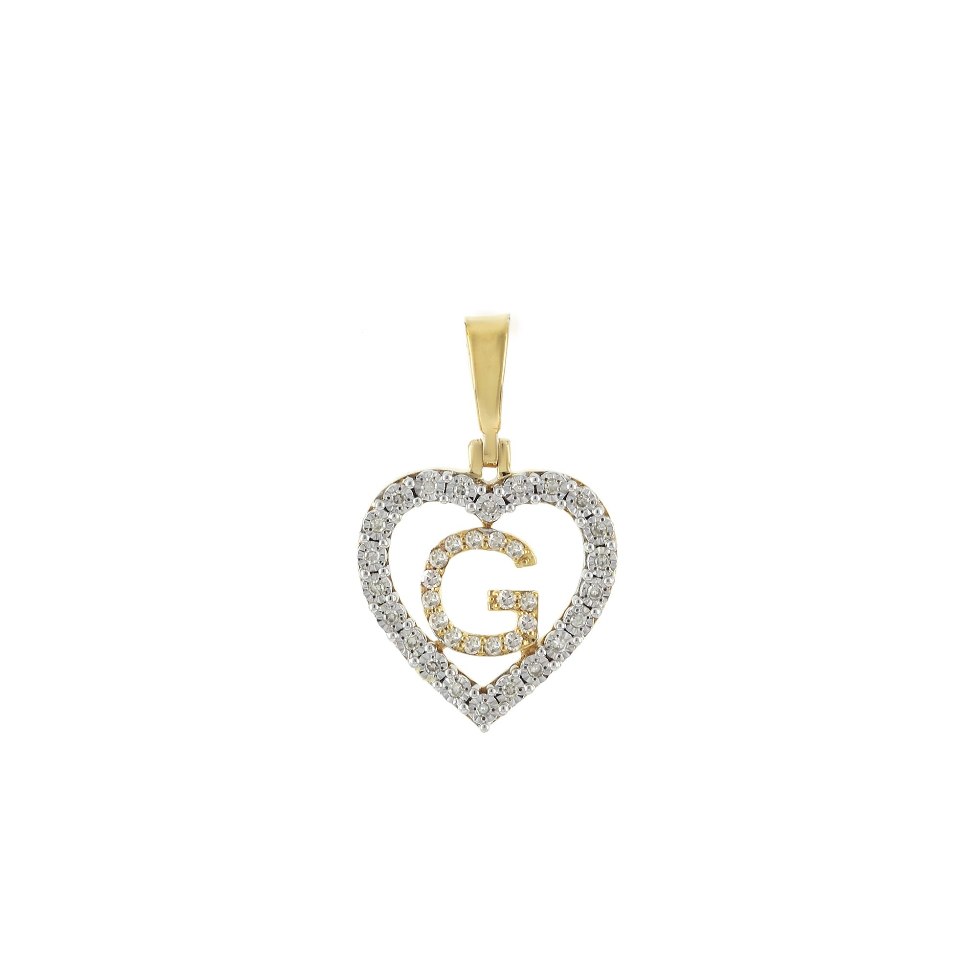 Yellow Gold Round Diamond Illusion Heart Initial Pendant