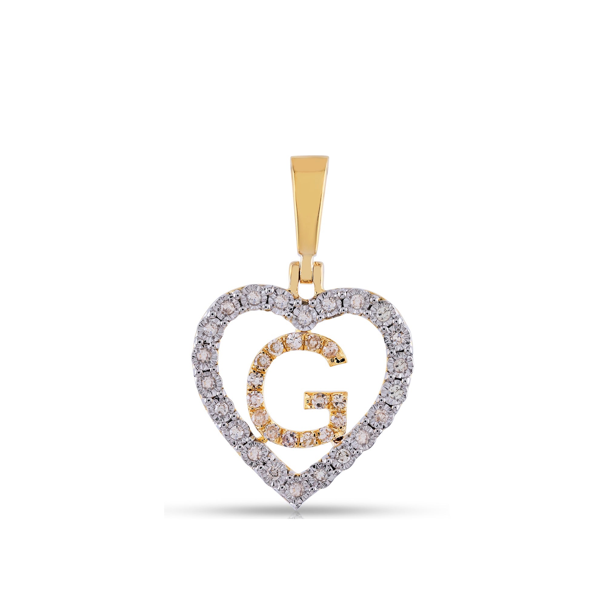 Yellow Gold Illusion Diamond Heart Initial Letter Pendant