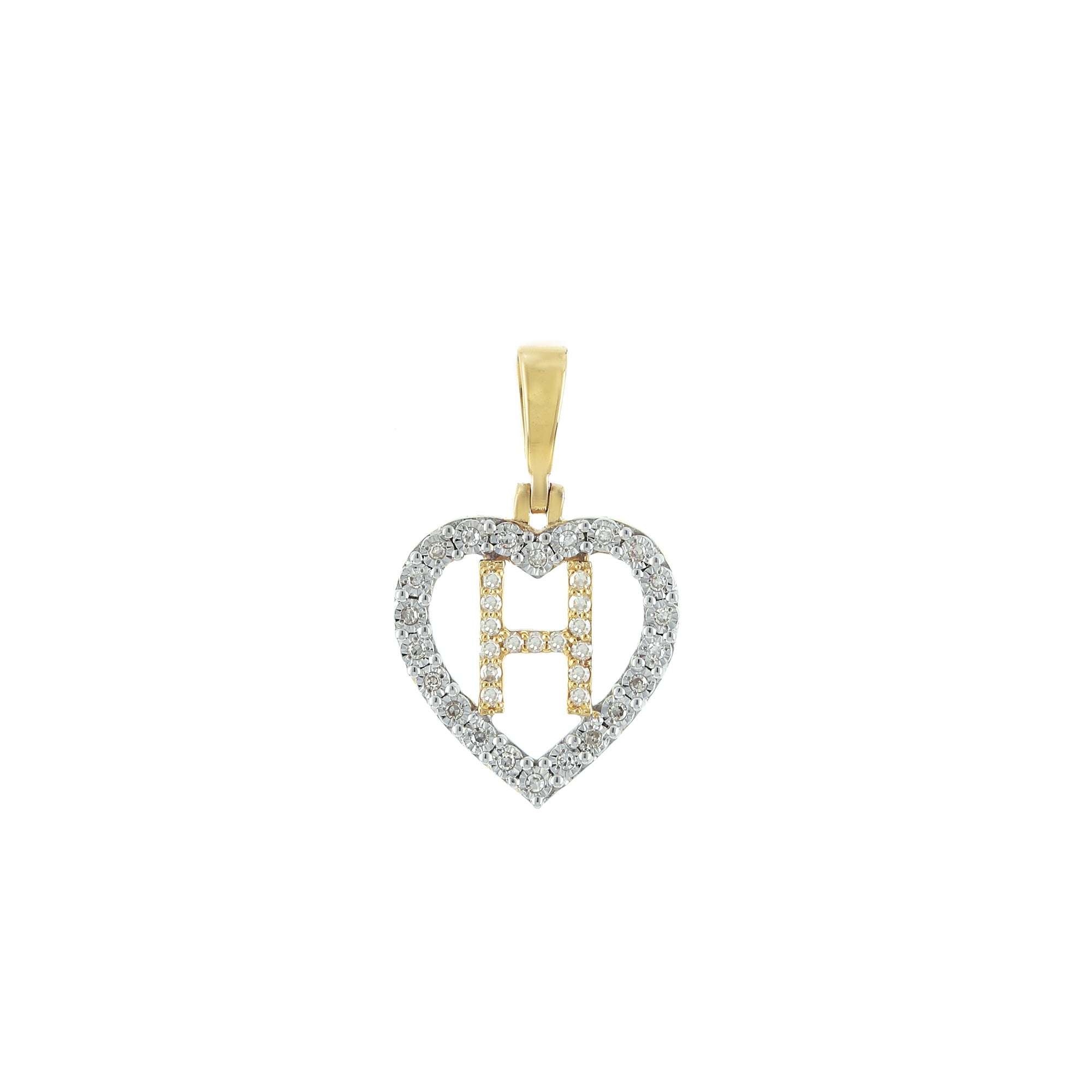 Yellow Gold Round Diamond Illusion Heart Initial Pendant