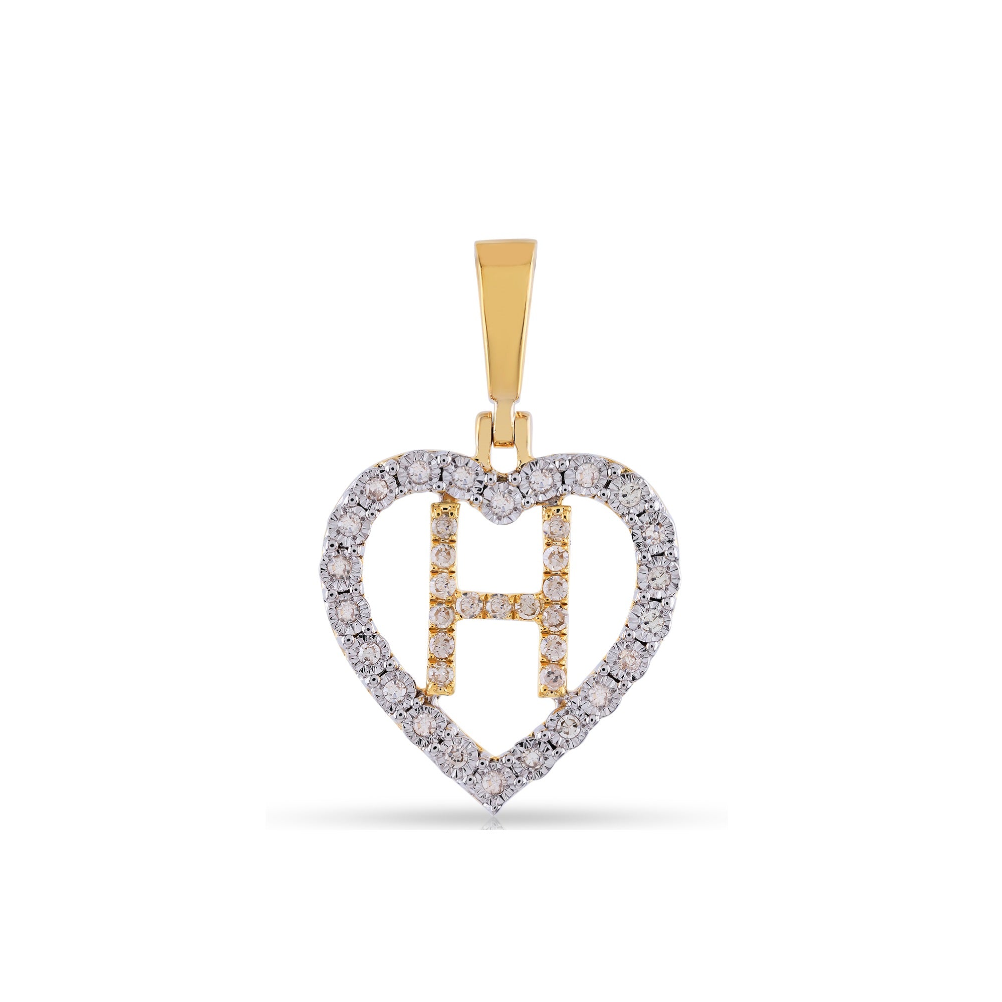 Yellow Gold Illusion Diamond Heart Initial Letter Pendant