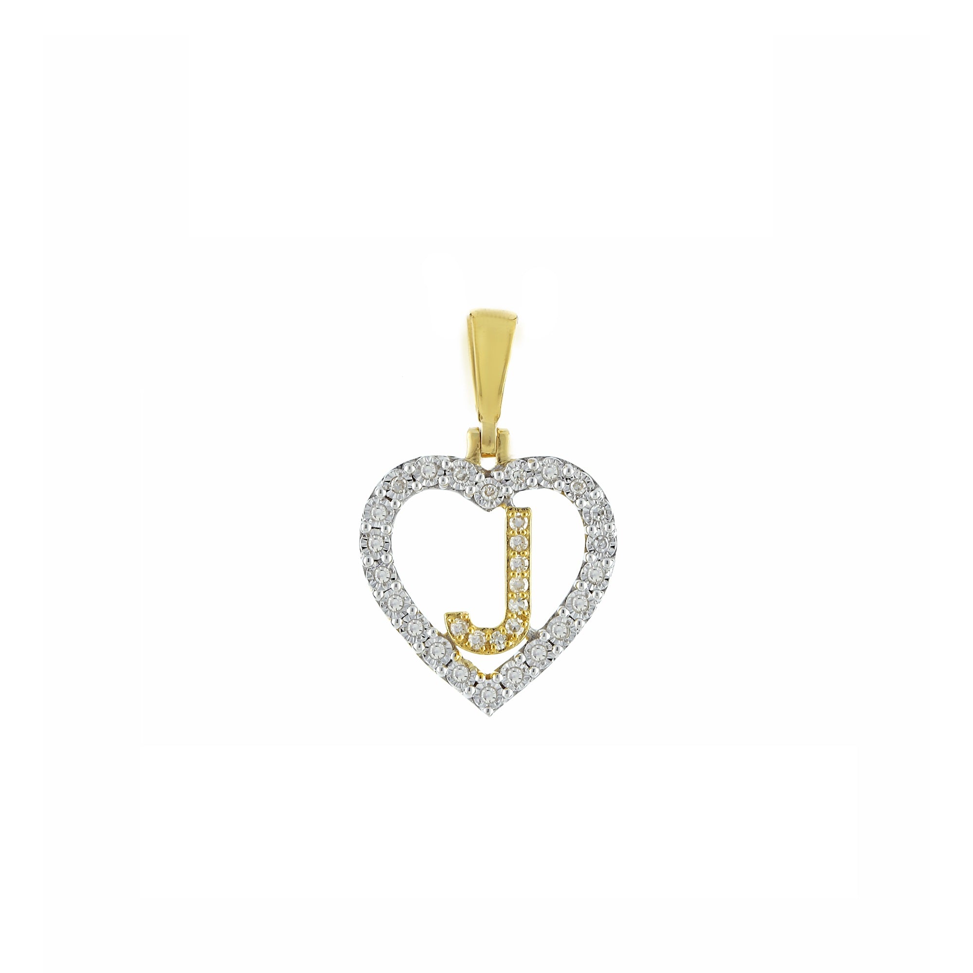 Yellow Gold Round Diamond Illusion Heart Initial Pendant