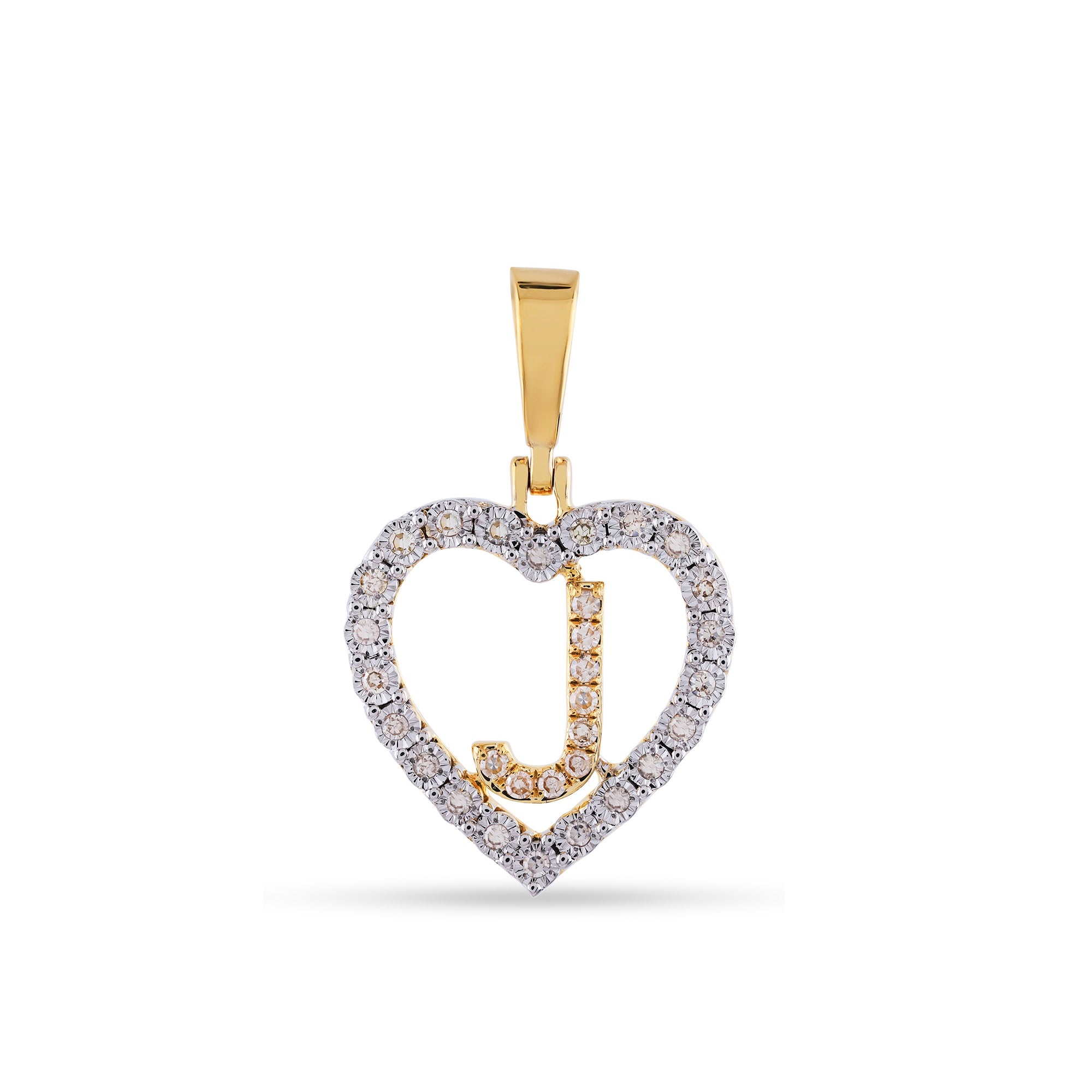 Yellow Gold Illusion Diamond Heart Initial Letter Pendant
