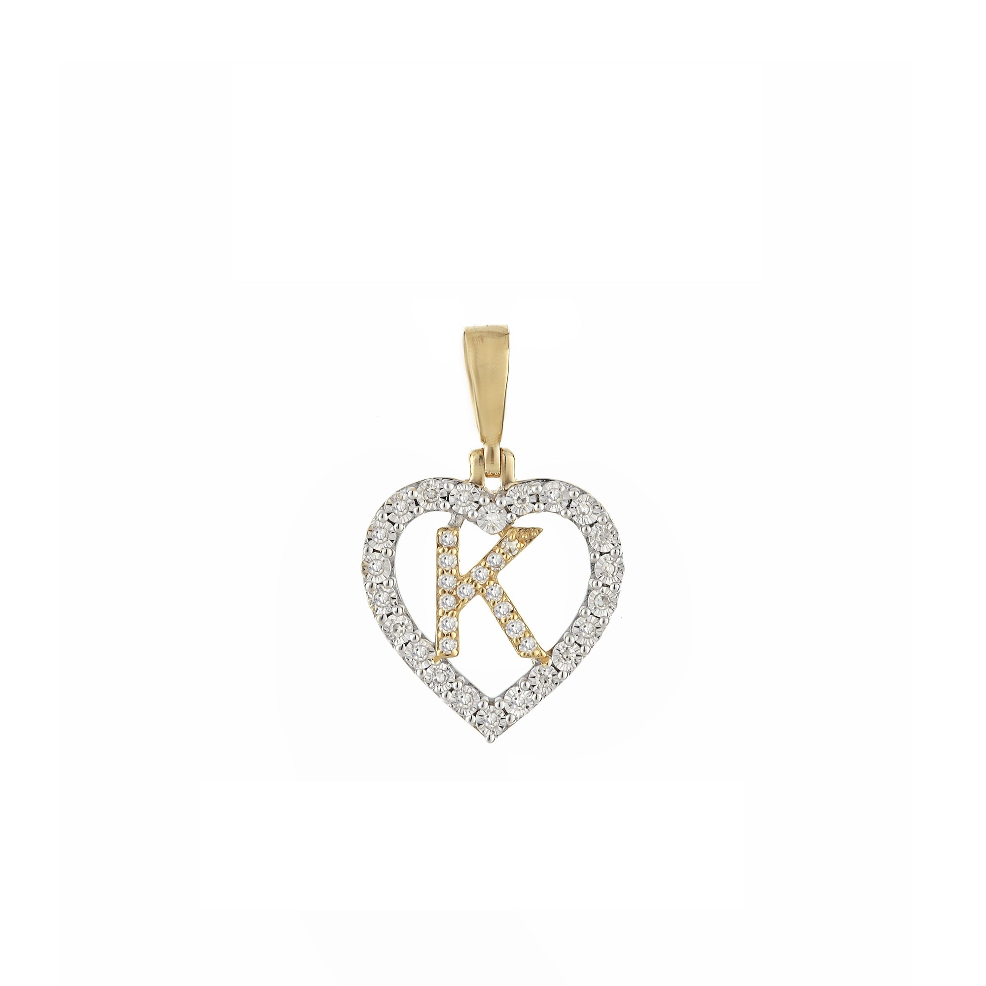 Yellow Gold Round Diamond Illusion Heart Initial Pendant