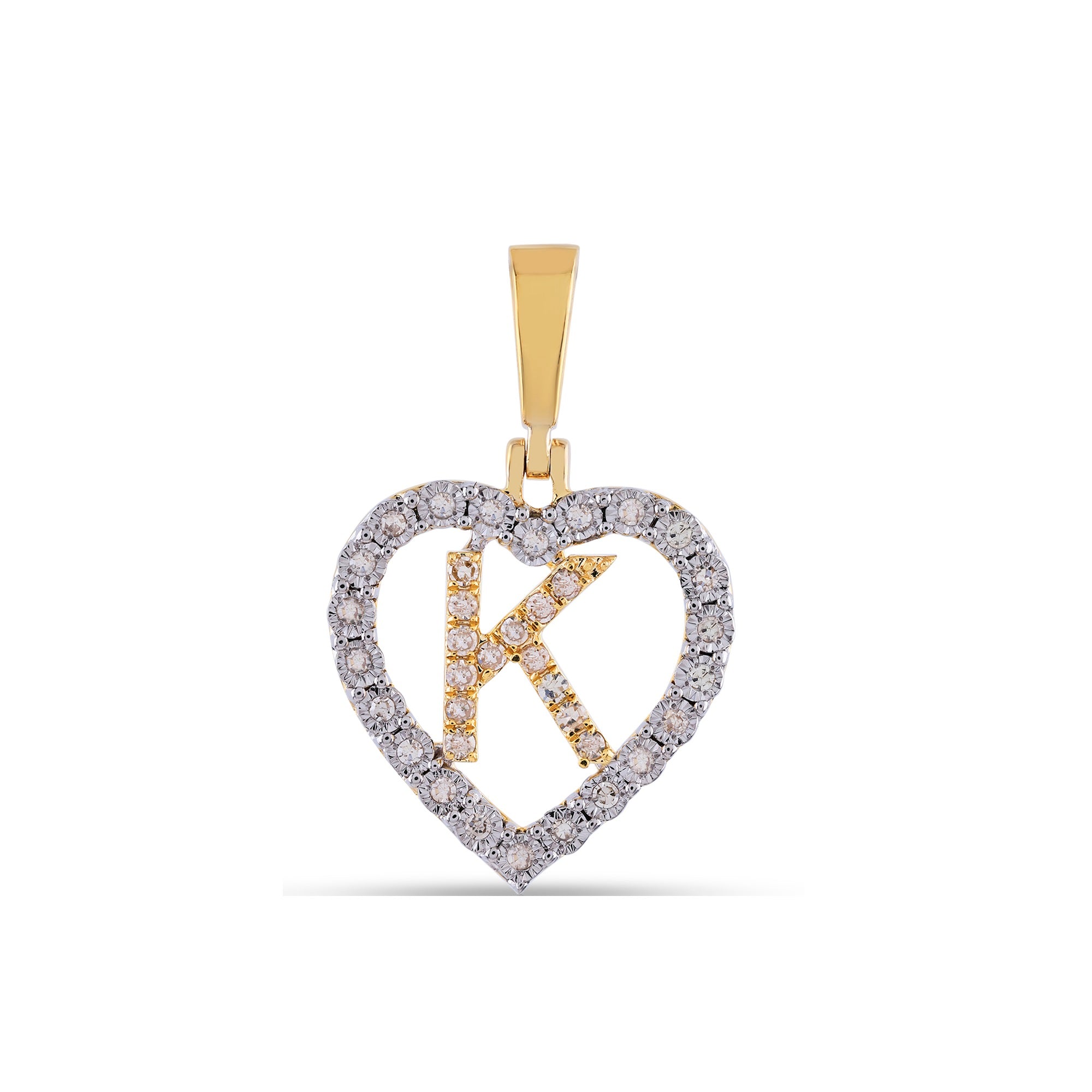 Yellow Gold Illusion Diamond Heart Initial Letter Pendant