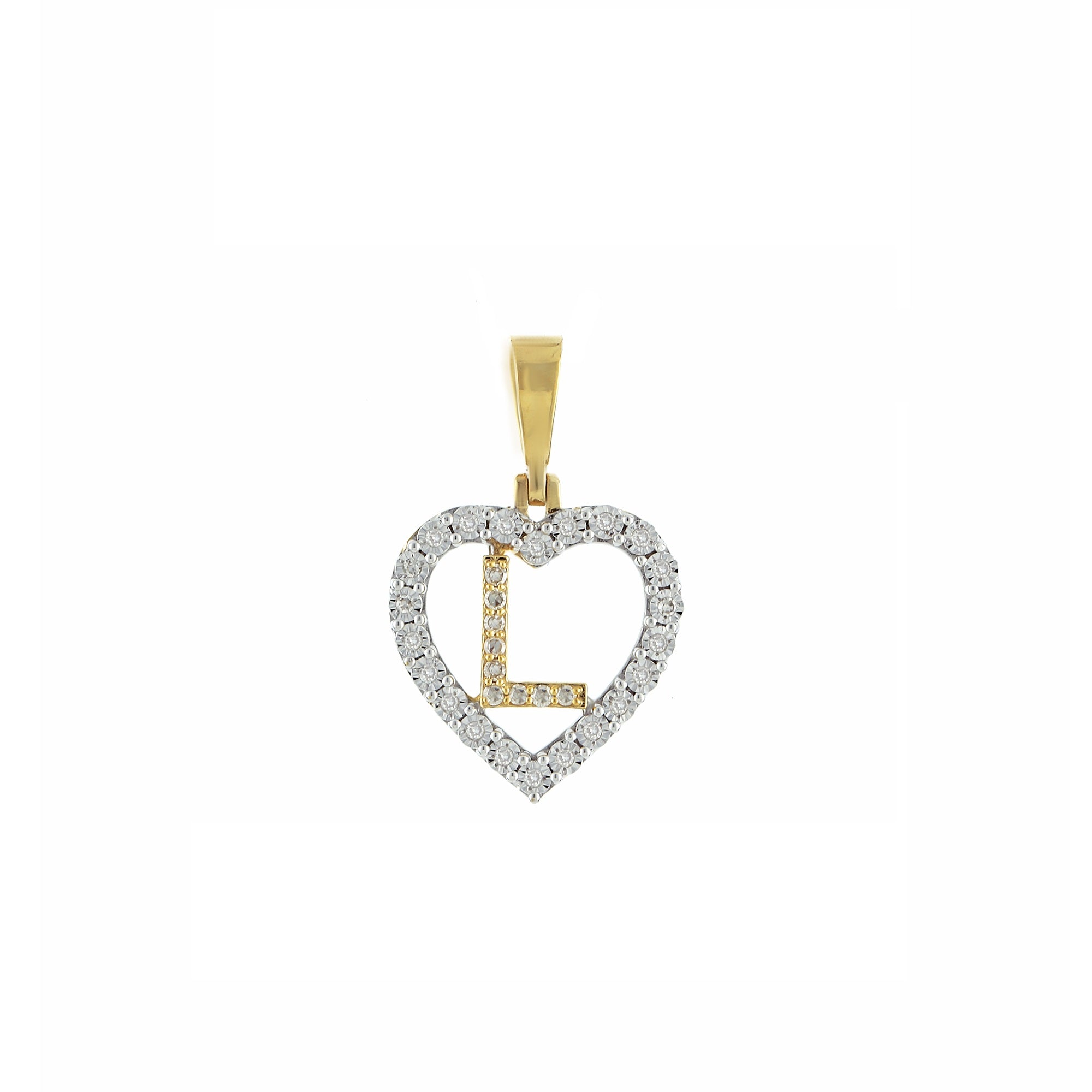Yellow Gold Round Diamond Illusion Heart Initial Pendant