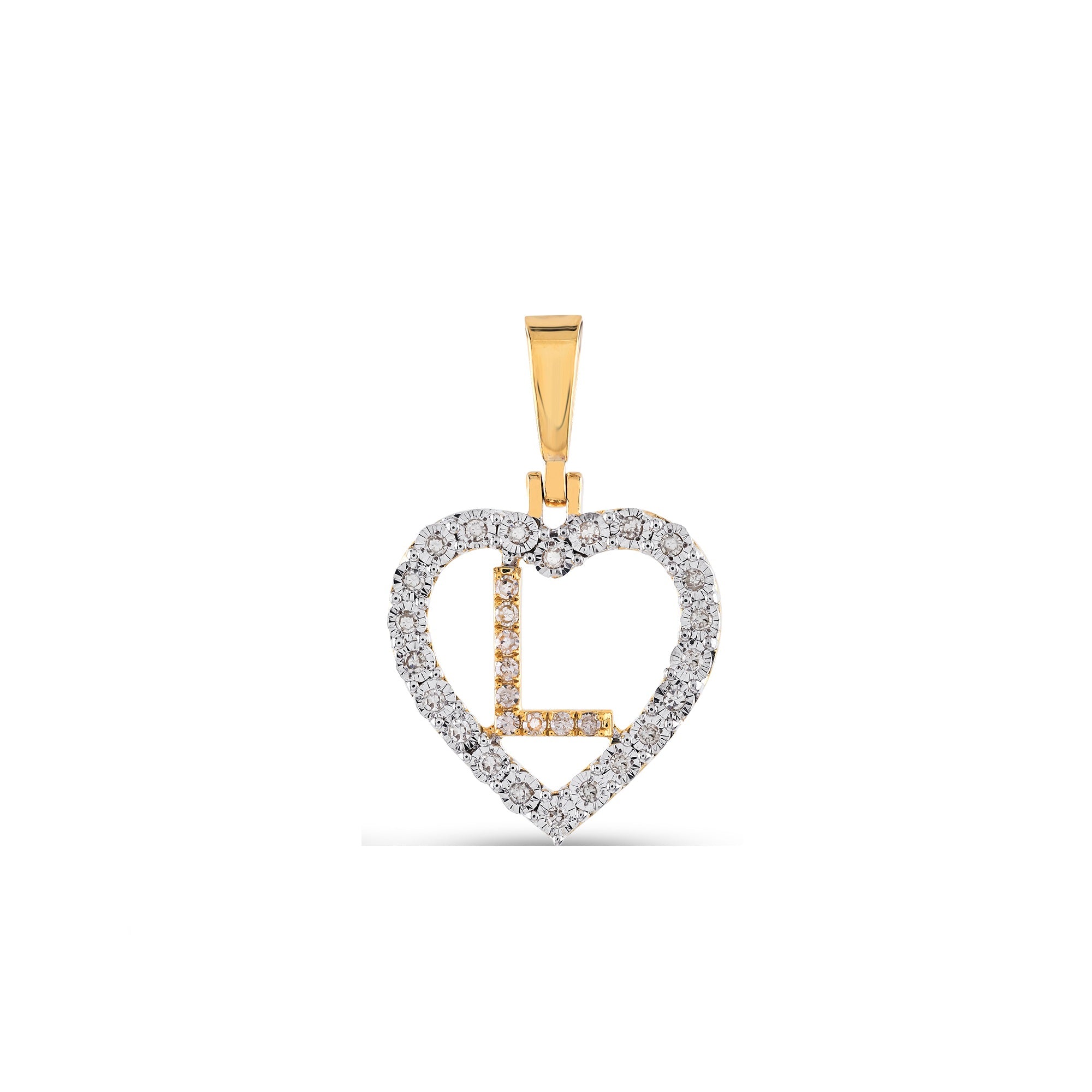 Yellow Gold Illusion Diamond Heart Initial Letter Pendant