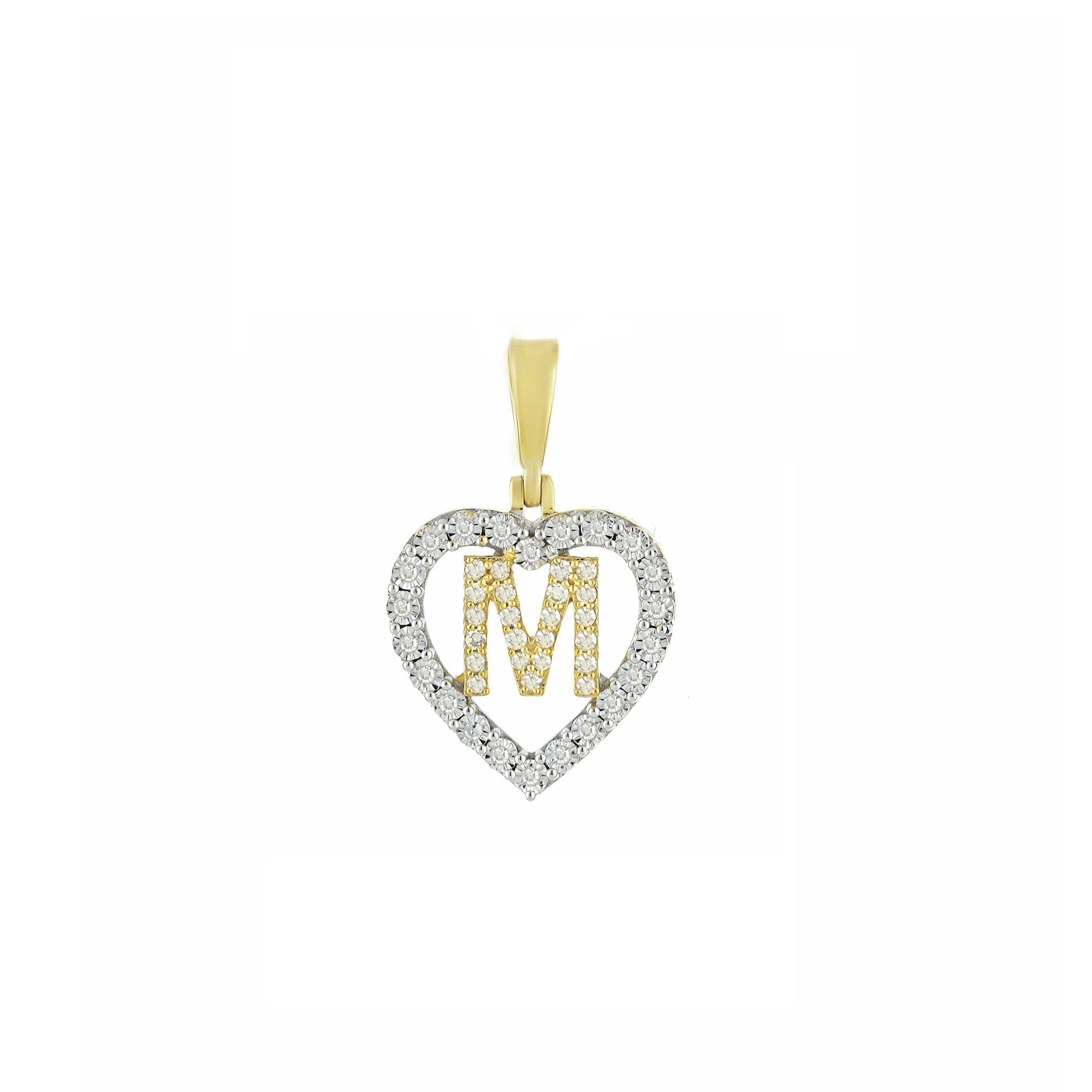 Yellow Gold Round Diamond Illusion Heart Initial Pendant