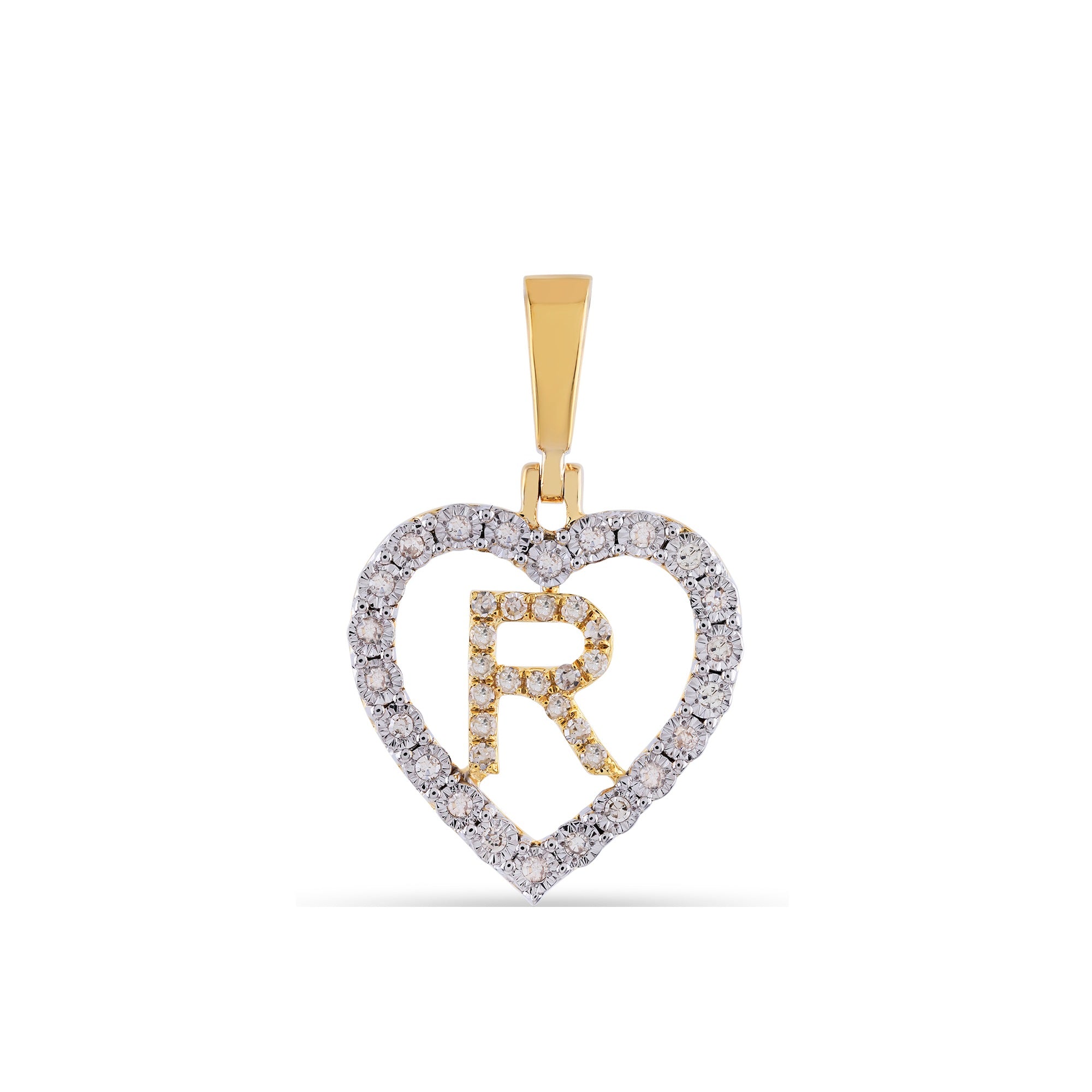 Yellow Gold Illusion Diamond Heart Initial Letter Pendant