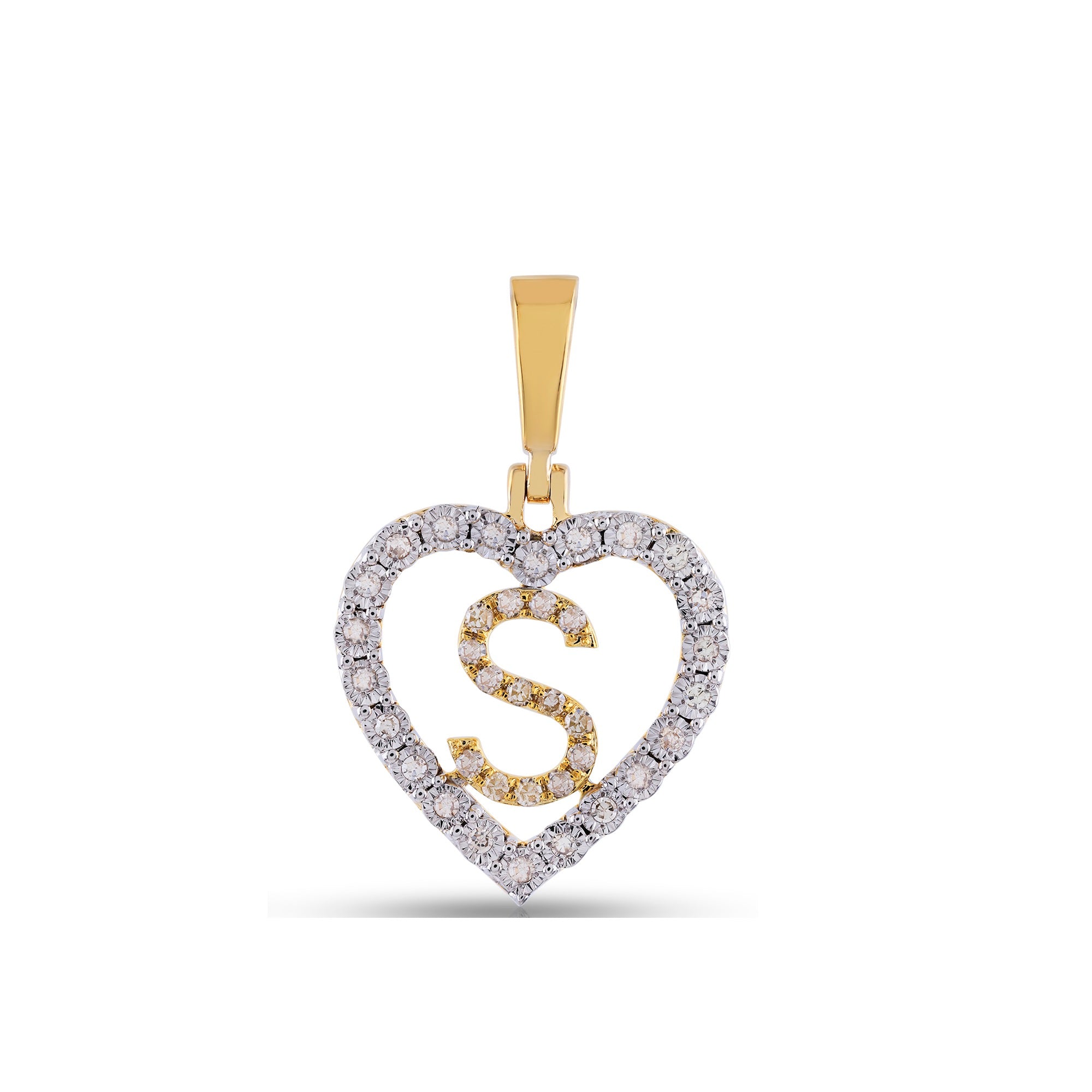 Yellow Gold Illusion Diamond Heart Initial Letter Pendant