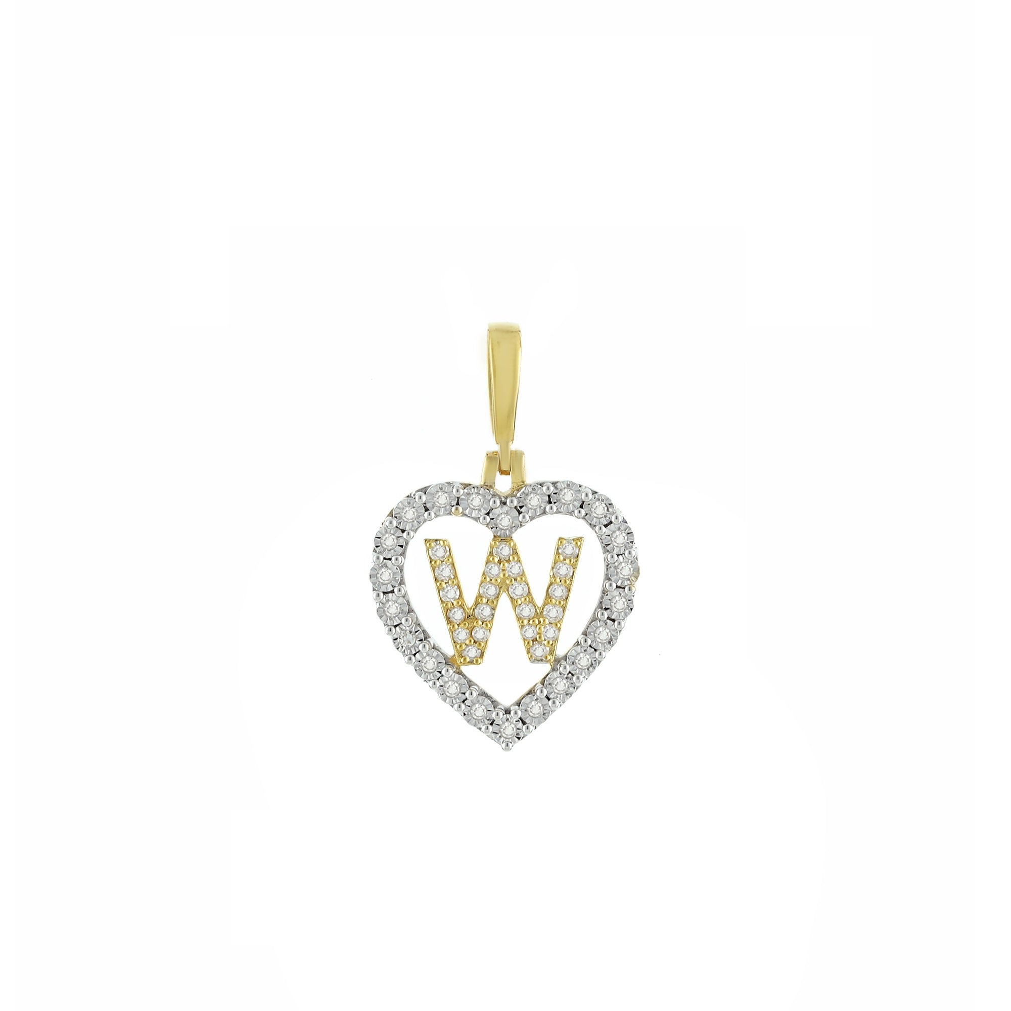 Yellow Gold Round Diamond Illusion Heart Initial Pendant