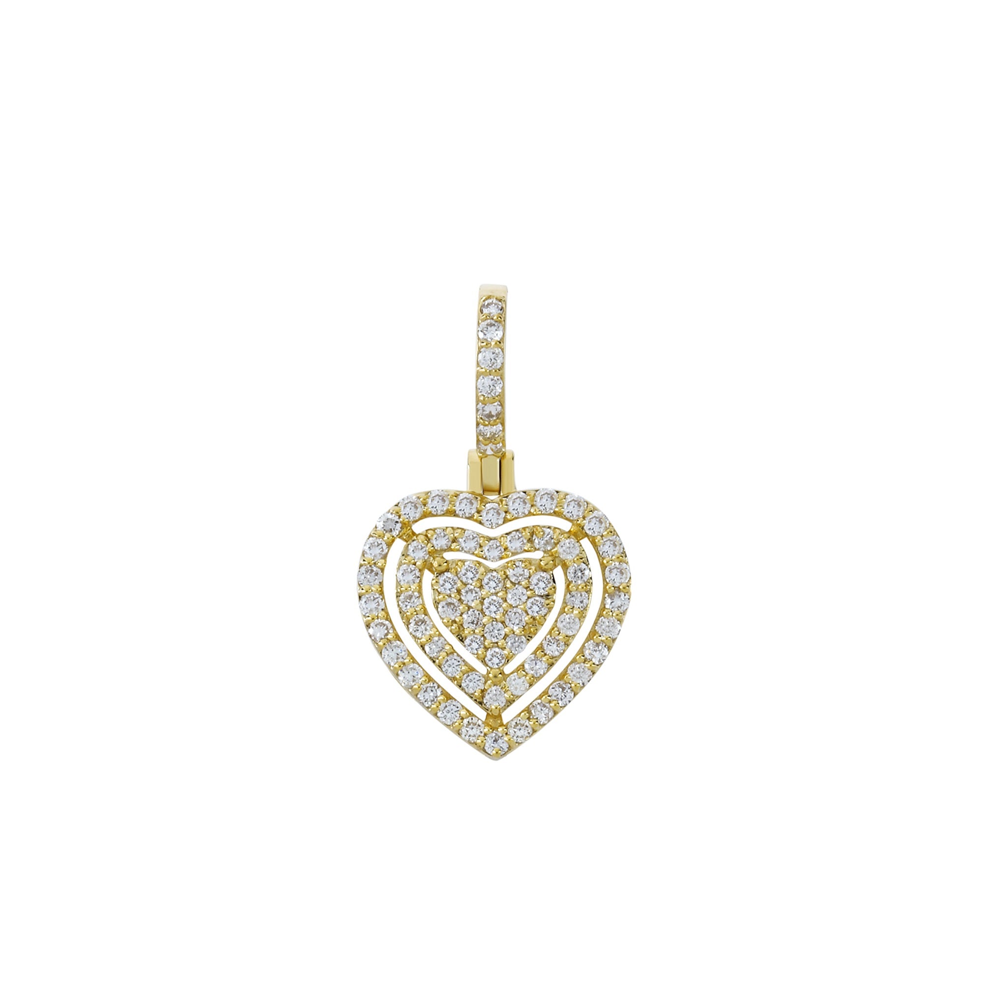Yellow Gold Round Diamond Tri Heart Pendant For Women's